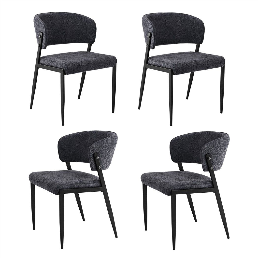 Set of 4 Linen Fabric Upholstered Dining Chairs - Charcoal