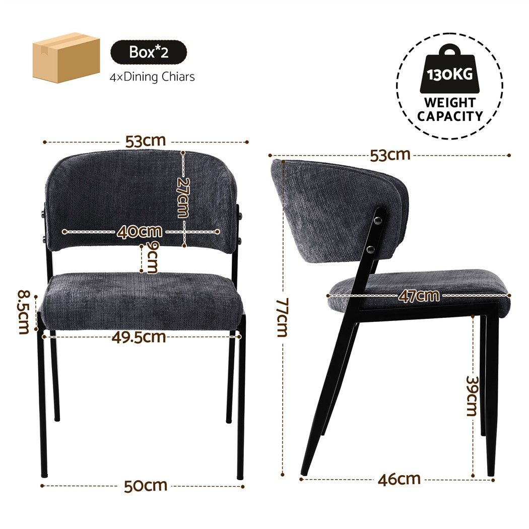 Set of 4 Linen Fabric Upholstered Dining Chairs - Charcoal