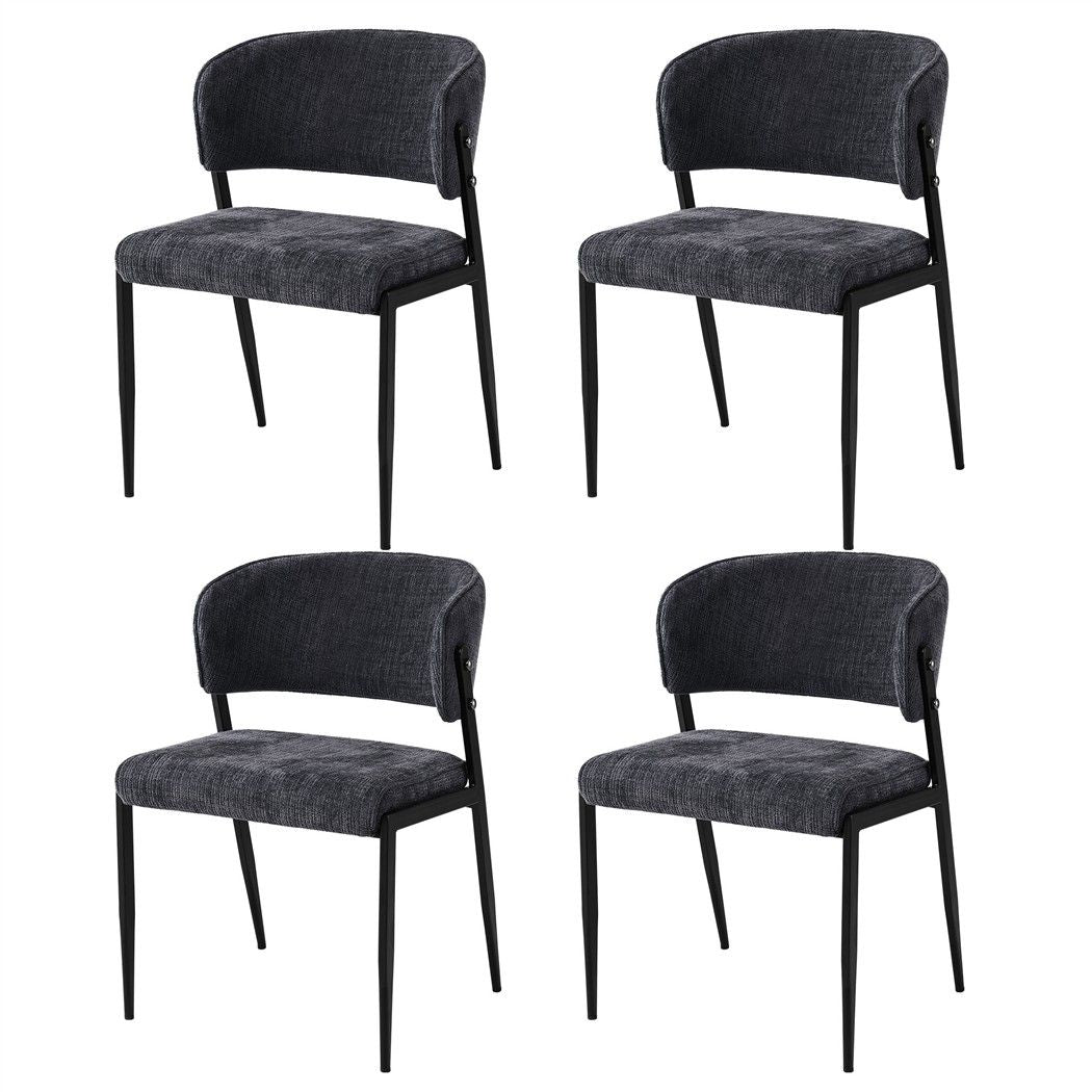 Set of 4 Linen Fabric Upholstered Dining Chairs - Charcoal