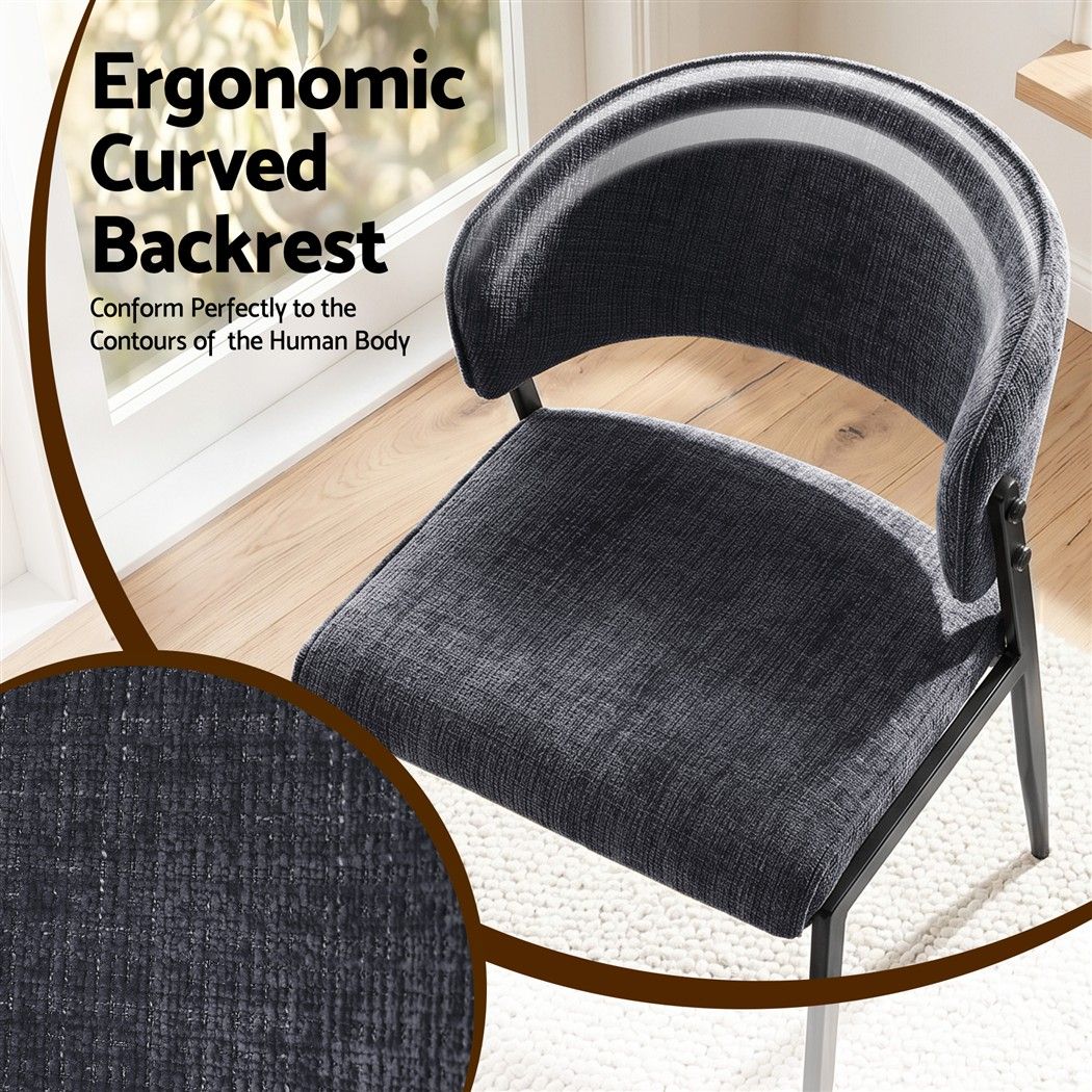 Set of 4 Linen Fabric Upholstered Dining Chairs - Charcoal
