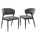 Set of 2 Linen Fabric Upholstered Dining Chairs with Metal Frame - Grey