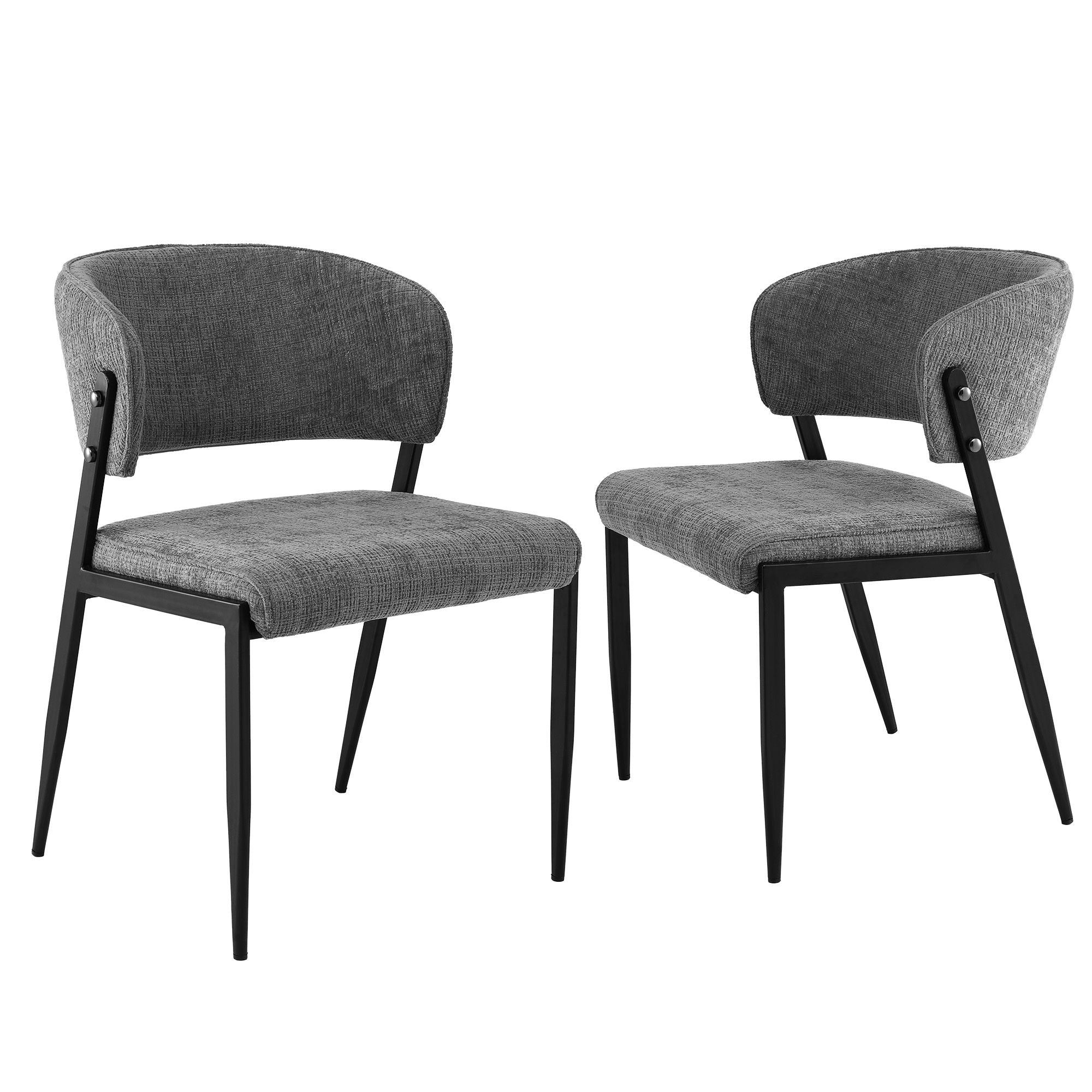 Set of 2 Linen Fabric Upholstered Dining Chairs with Metal Frame - Grey