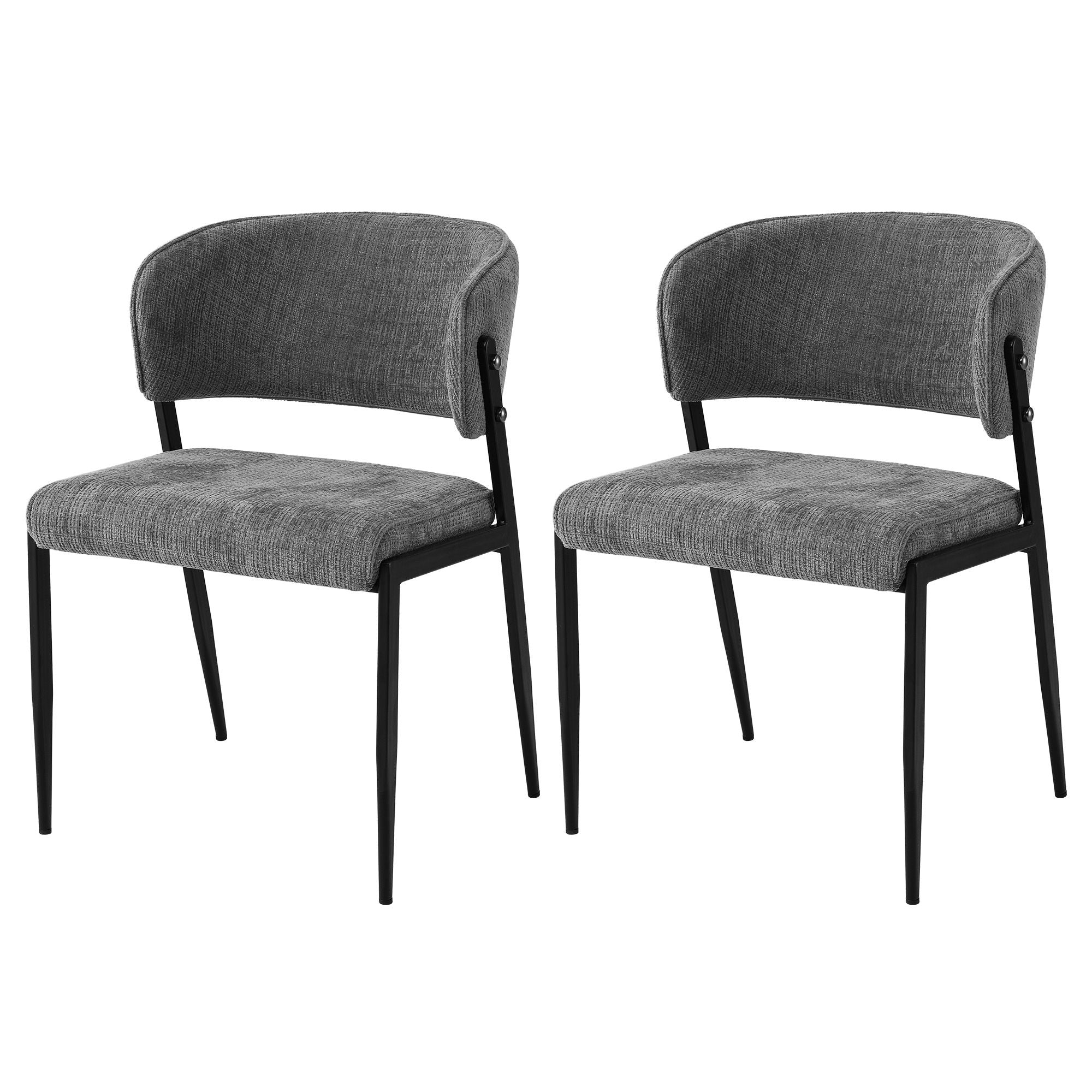 Set of 2 Linen Fabric Upholstered Dining Chairs with Metal Frame - Grey