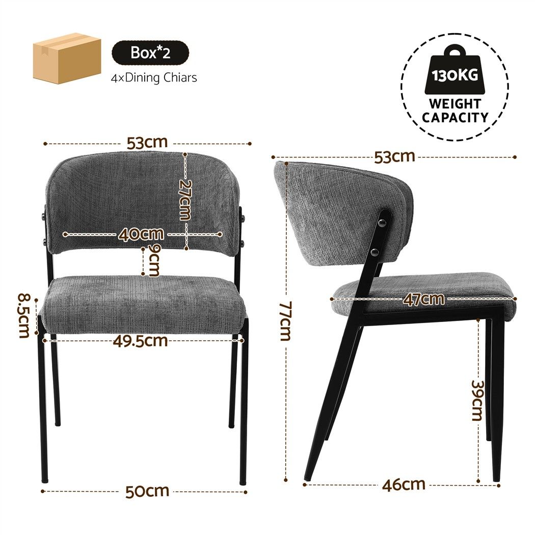 Set of 4 Linen Fabric Upholstered Dining Chairs - Grey