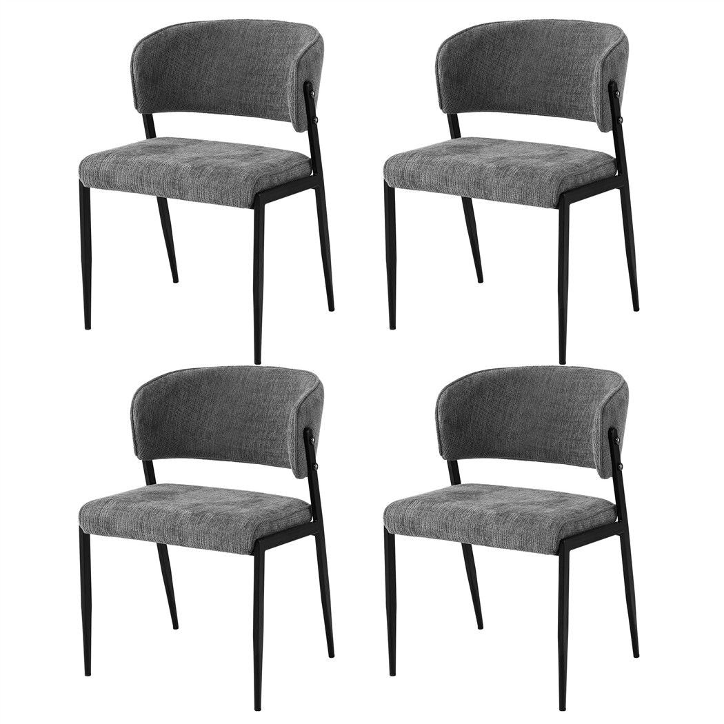 Set of 4 Linen Fabric Upholstered Dining Chairs - Grey