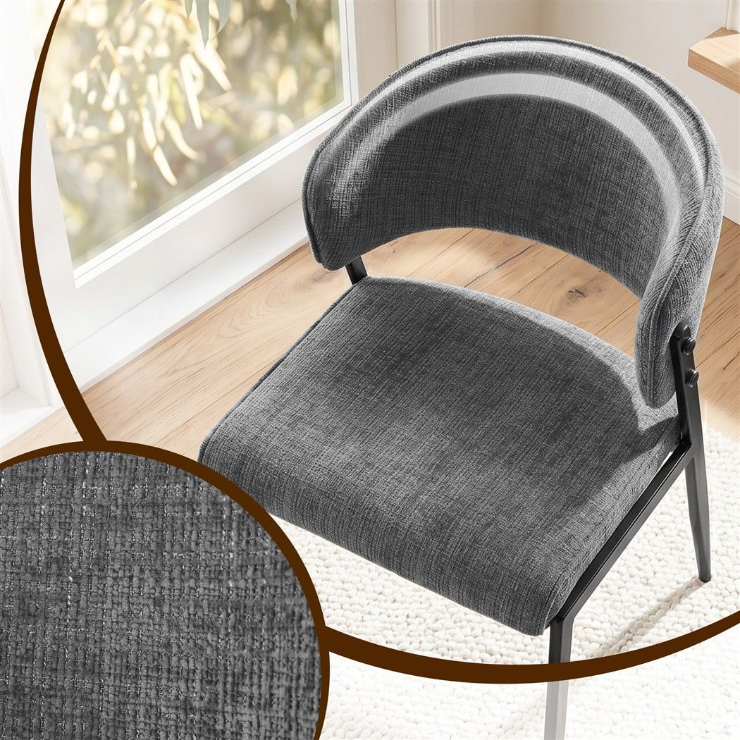 Set of 4 Linen Fabric Upholstered Dining Chairs - Grey