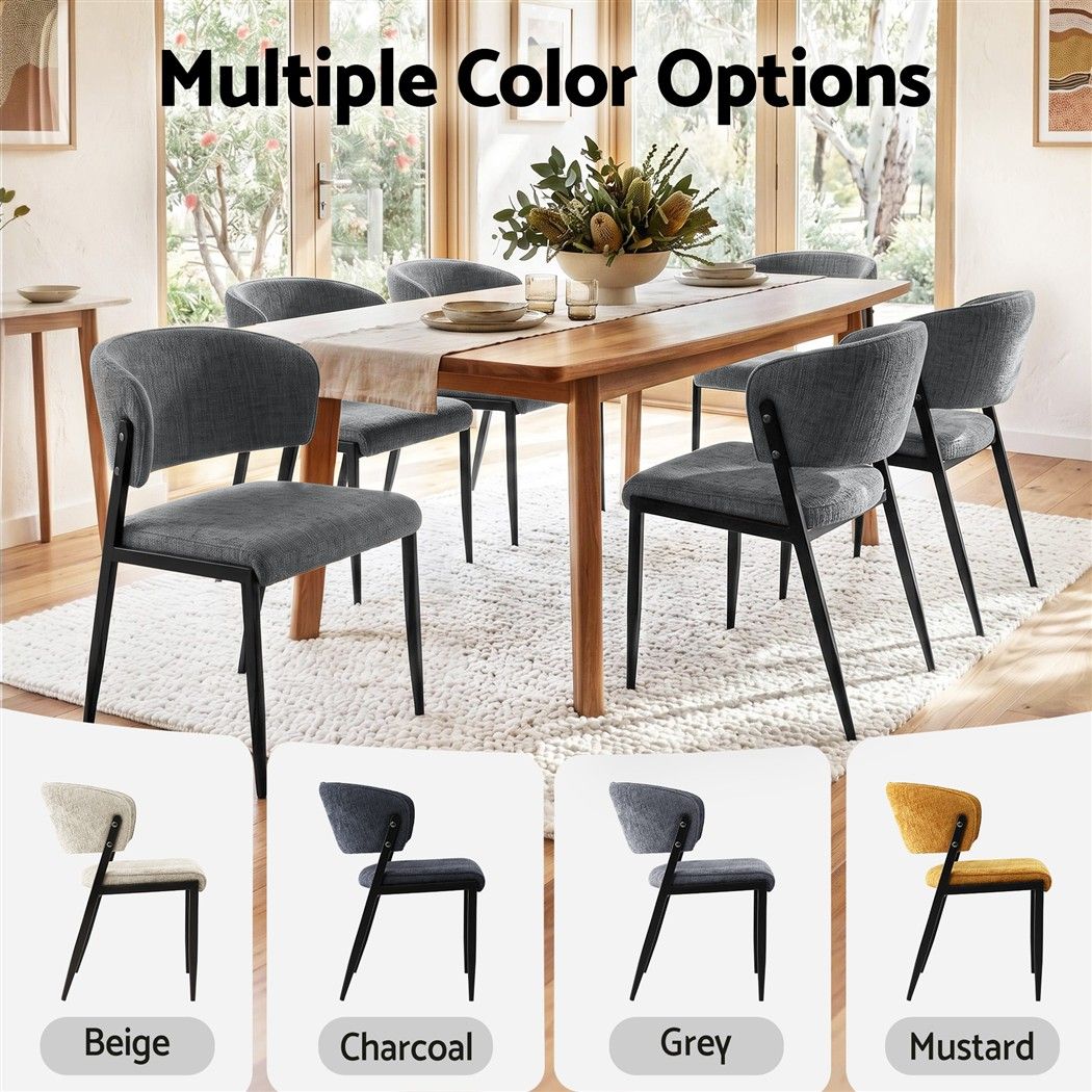 Set of 4 Linen Fabric Upholstered Dining Chairs - Grey