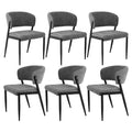 Set of 6 Linen Fabric Upholstered Dining Chairs - Grey