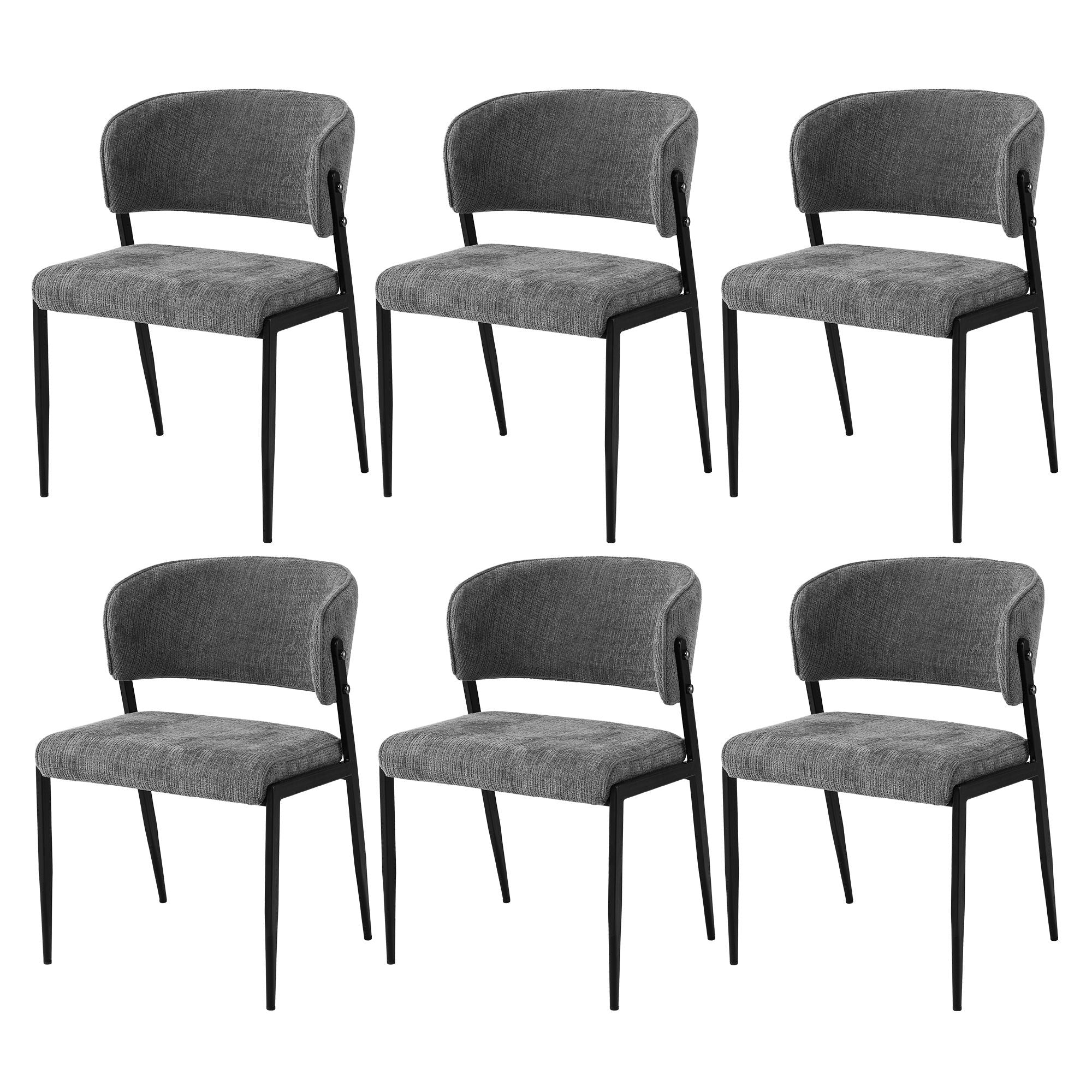 Set of 6 Linen Fabric Upholstered Dining Chairs - Grey