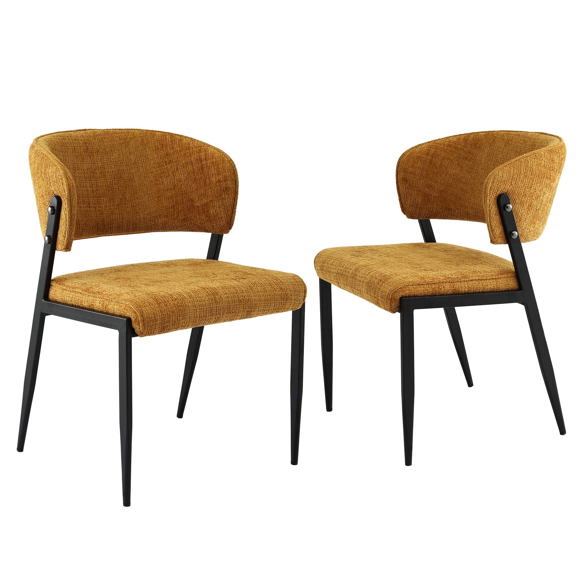 Set of 2 Linen Upholstered Dining Chairs with Metal Frame - Mustard