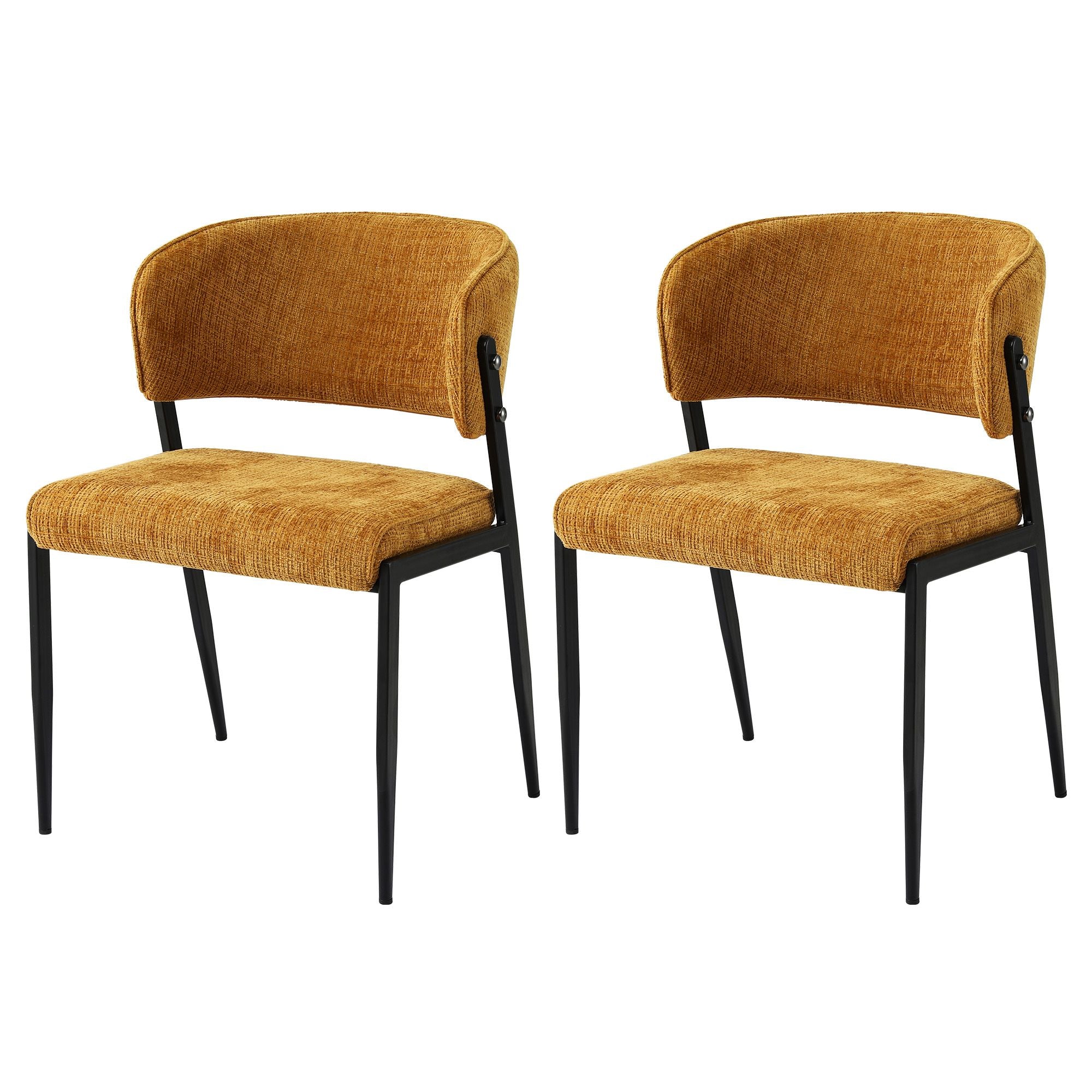 Set of 2 Linen Upholstered Dining Chairs with Metal Frame - Mustard