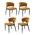 Set of 4 Linen Fabric Upholstered Dining Chairs - Mustard