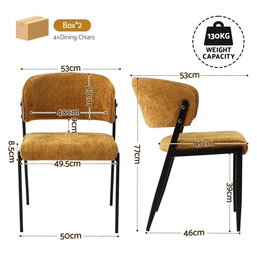 Set of 4 Linen Fabric Upholstered Dining Chairs - Mustard