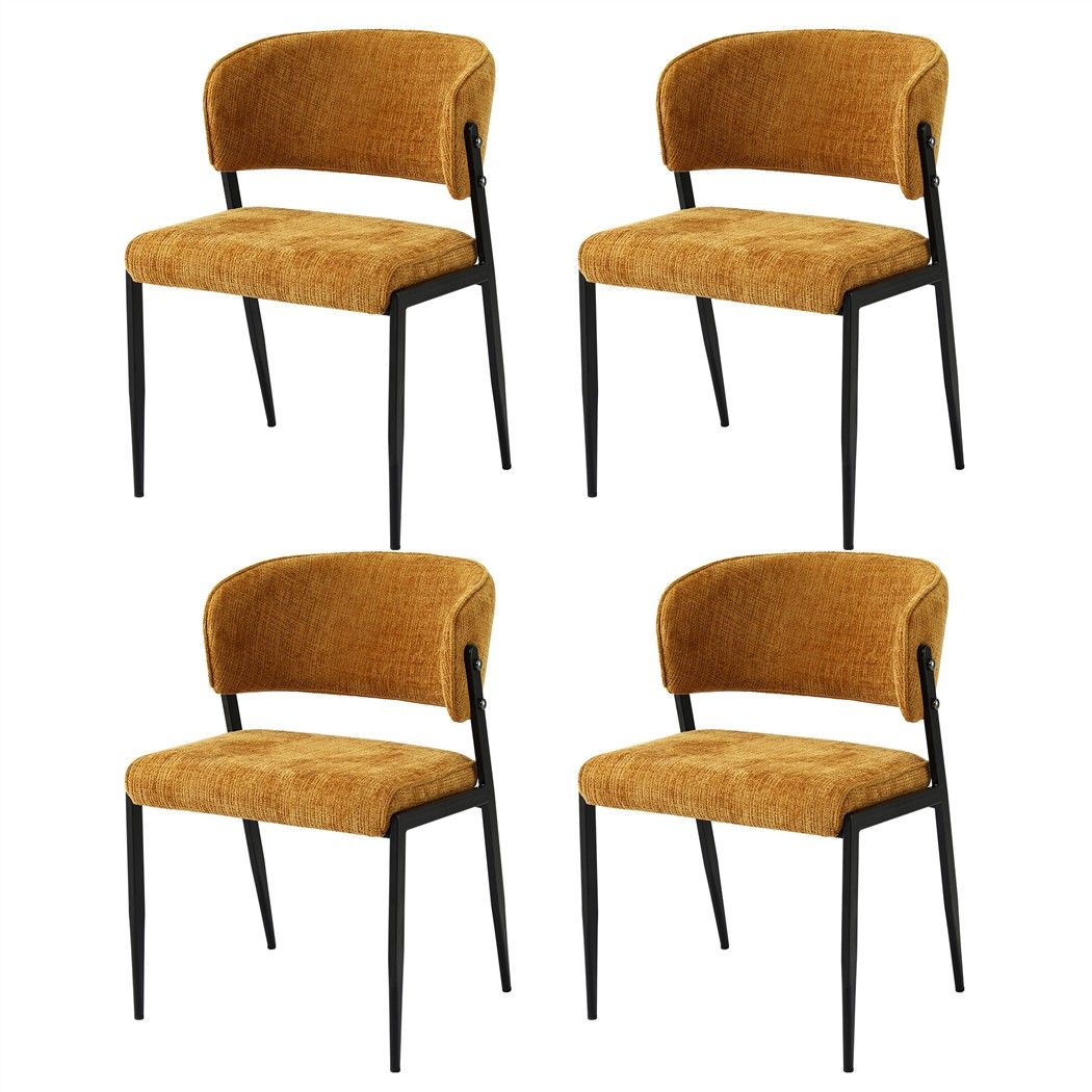 Set of 4 Linen Fabric Upholstered Dining Chairs - Mustard