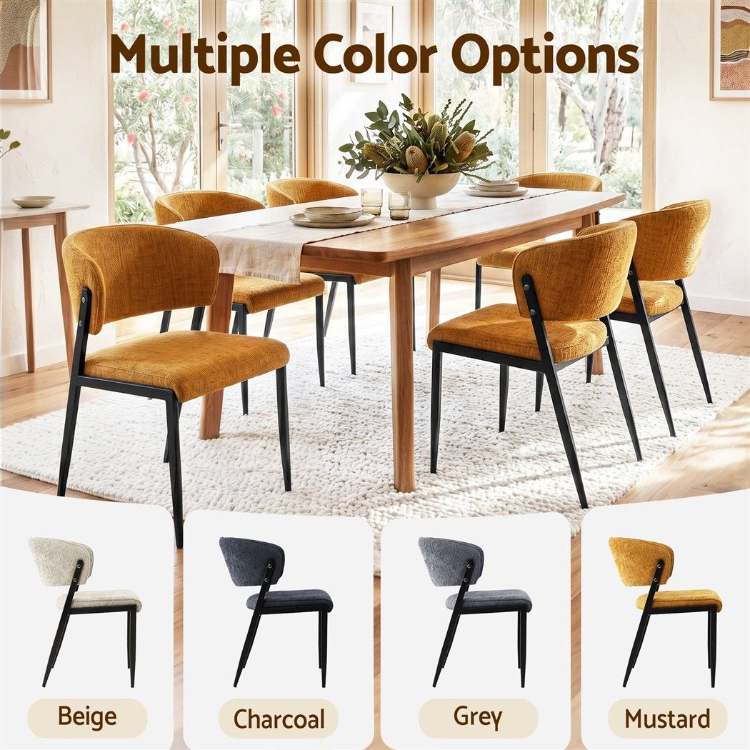 Set of 4 Linen Fabric Upholstered Dining Chairs - Mustard