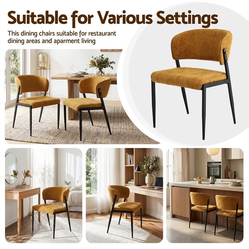 Set of 4 Linen Fabric Upholstered Dining Chairs - Mustard
