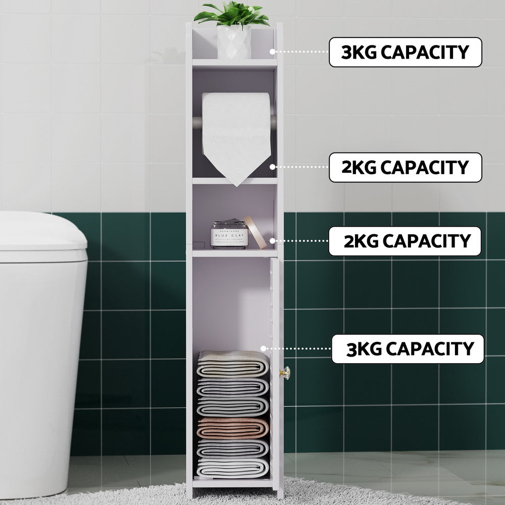 3-Tier Bathroom Floor Cabinet with Built-in Toilet Roll Holder and Tissue Organiser - White