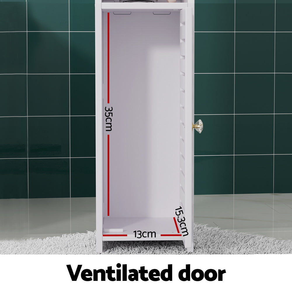 3-Tier Bathroom Floor Cabinet with Built-in Toilet Roll Holder and Tissue Organiser - White