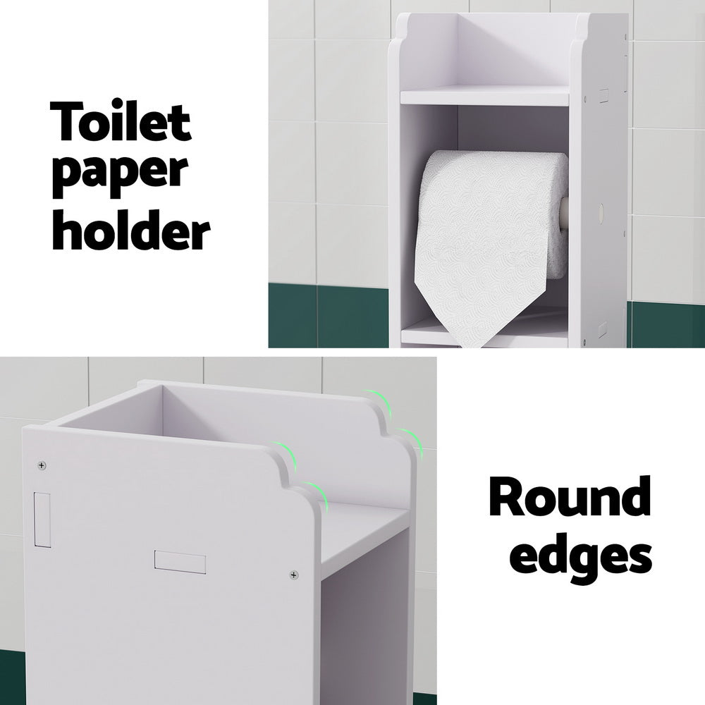 3-Tier Bathroom Floor Cabinet with Built-in Toilet Roll Holder and Tissue Organiser - White