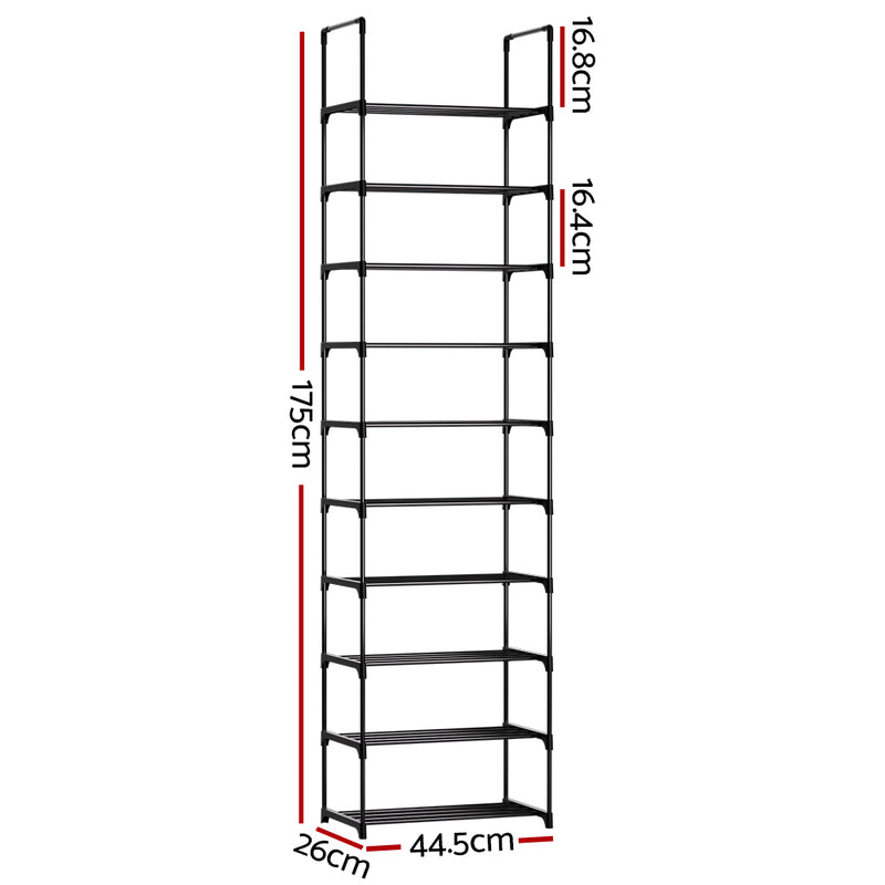 10 Tier Metal Shoe Rack Organiser Black