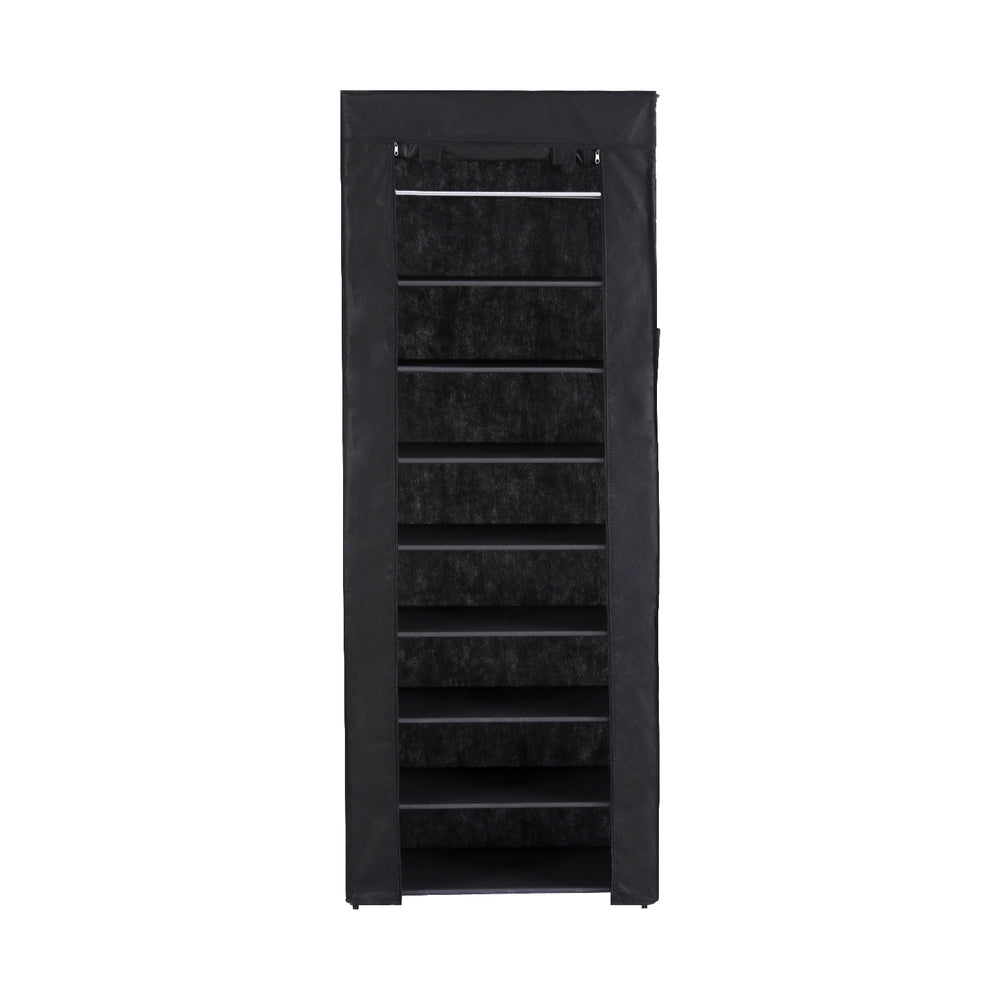 Black 10-Tier Shoe Rack: Holds 27 Pairs with Removable Cover for Easy Access
