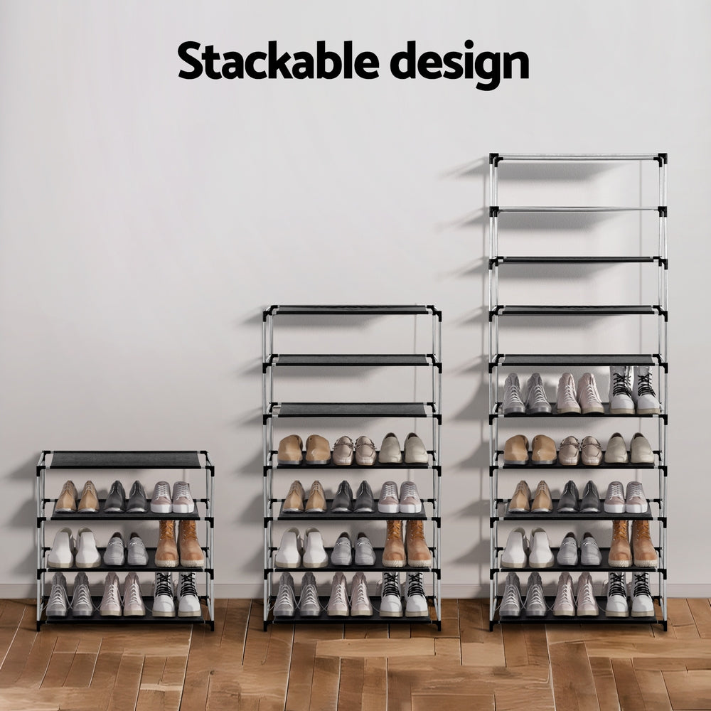 Black 10-Tier Shoe Rack: Holds 27 Pairs with Removable Cover for Easy Access