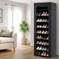 Black 10-Tier Shoe Rack: Holds 27 Pairs with Removable Cover for Easy Access