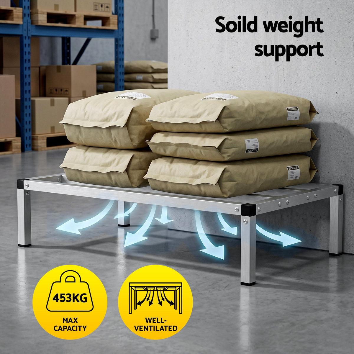 91x51cm Heavy Duty Aluminum Dunnage Rack Kitchen Storage Platform - Silver