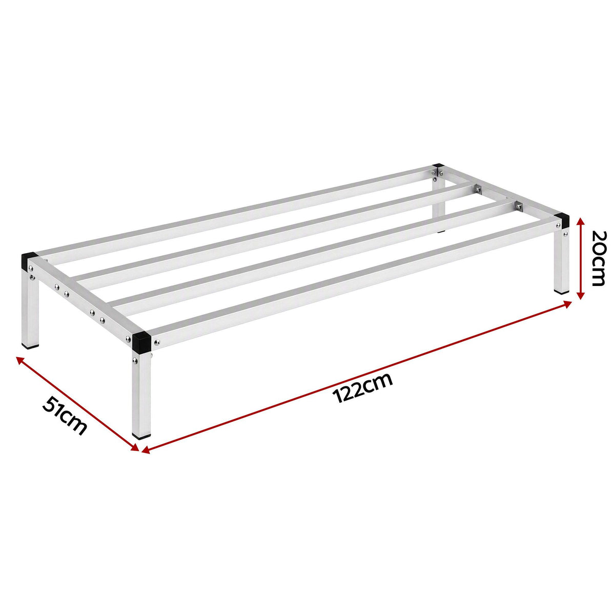 122x51x20cm Heavy Duty Aluminum Dunnage Rack Kitchen Storage Platform - Silver