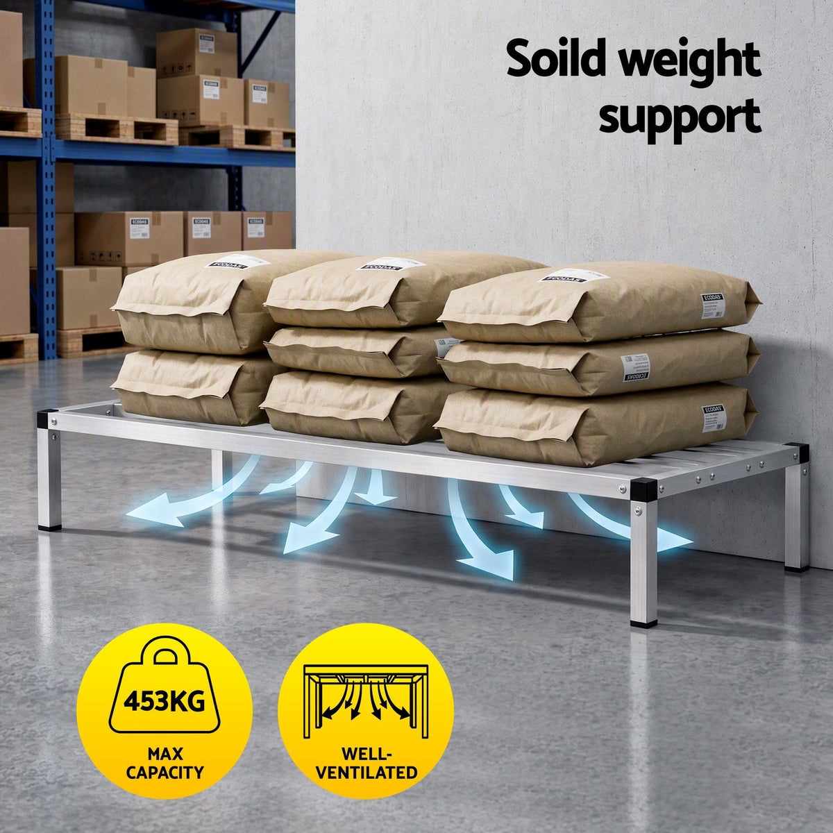 122x51x20cm Heavy Duty Aluminum Dunnage Rack Kitchen Storage Platform - Silver