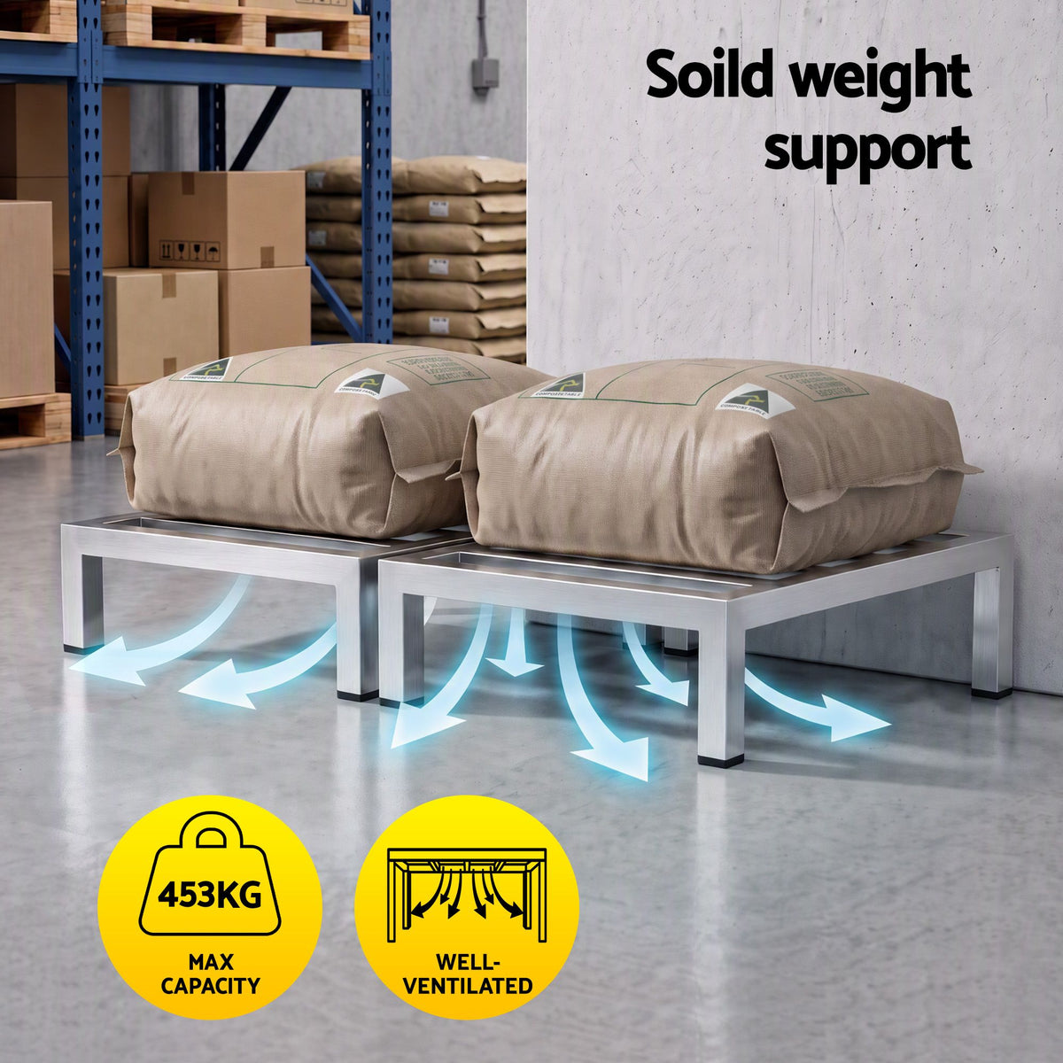 35x35cm Dunnage Rack 2-Pack Stainless Steel Kitchen Floor Stand - Silver