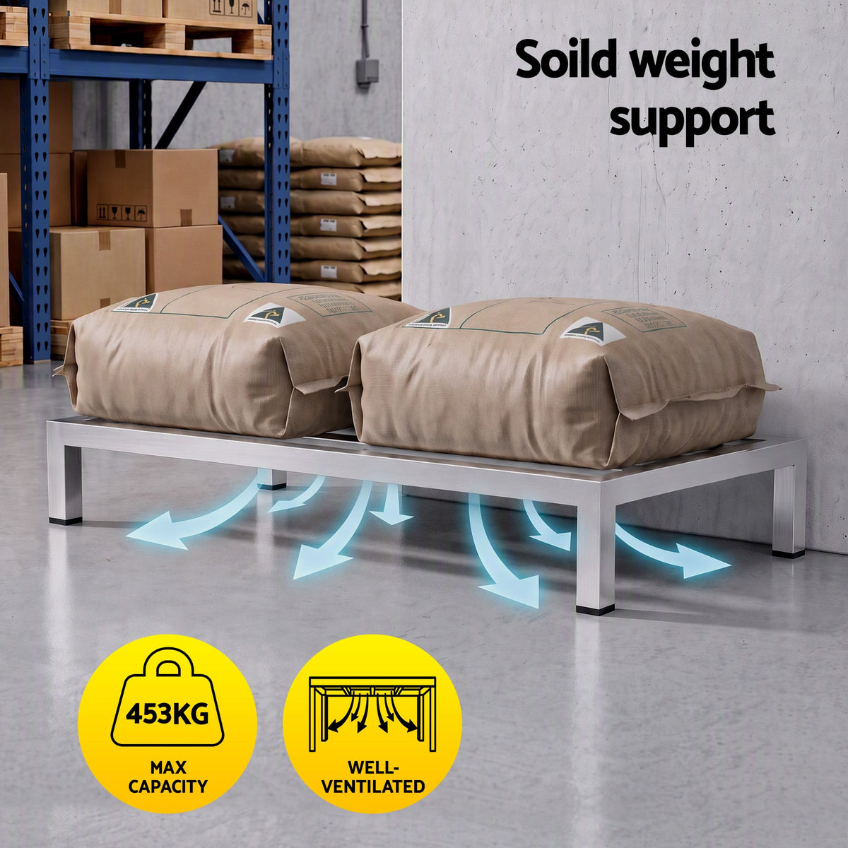 60x25cm Dunnage Rack 2-Pack Stainless Steel Kitchen Floor Stand - Silver