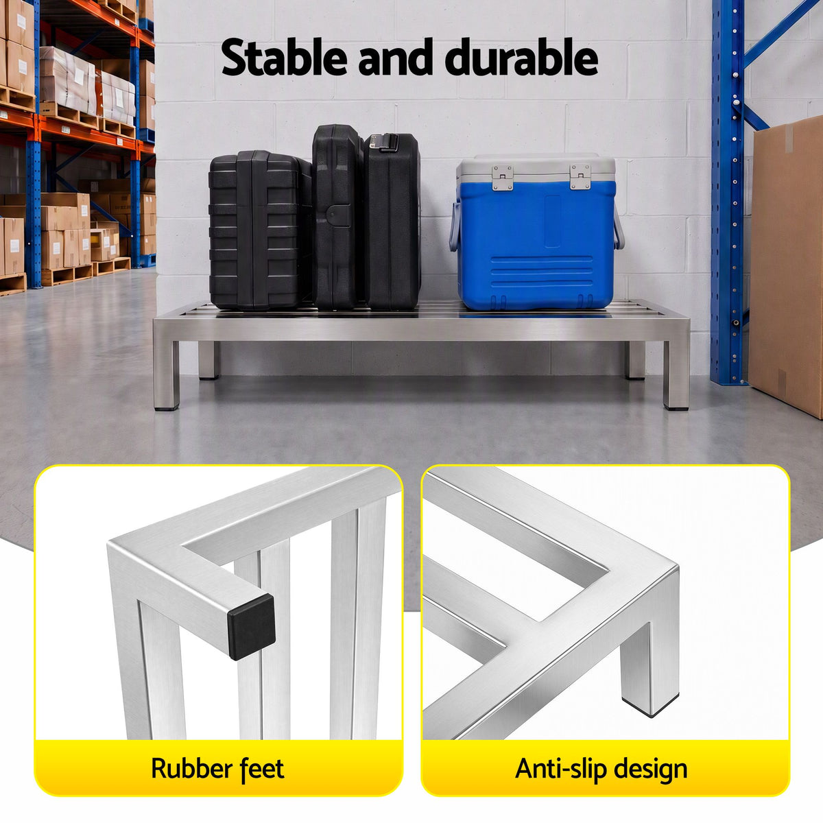 60x25cm Dunnage Rack 2-Pack Stainless Steel Kitchen Floor Stand - Silver