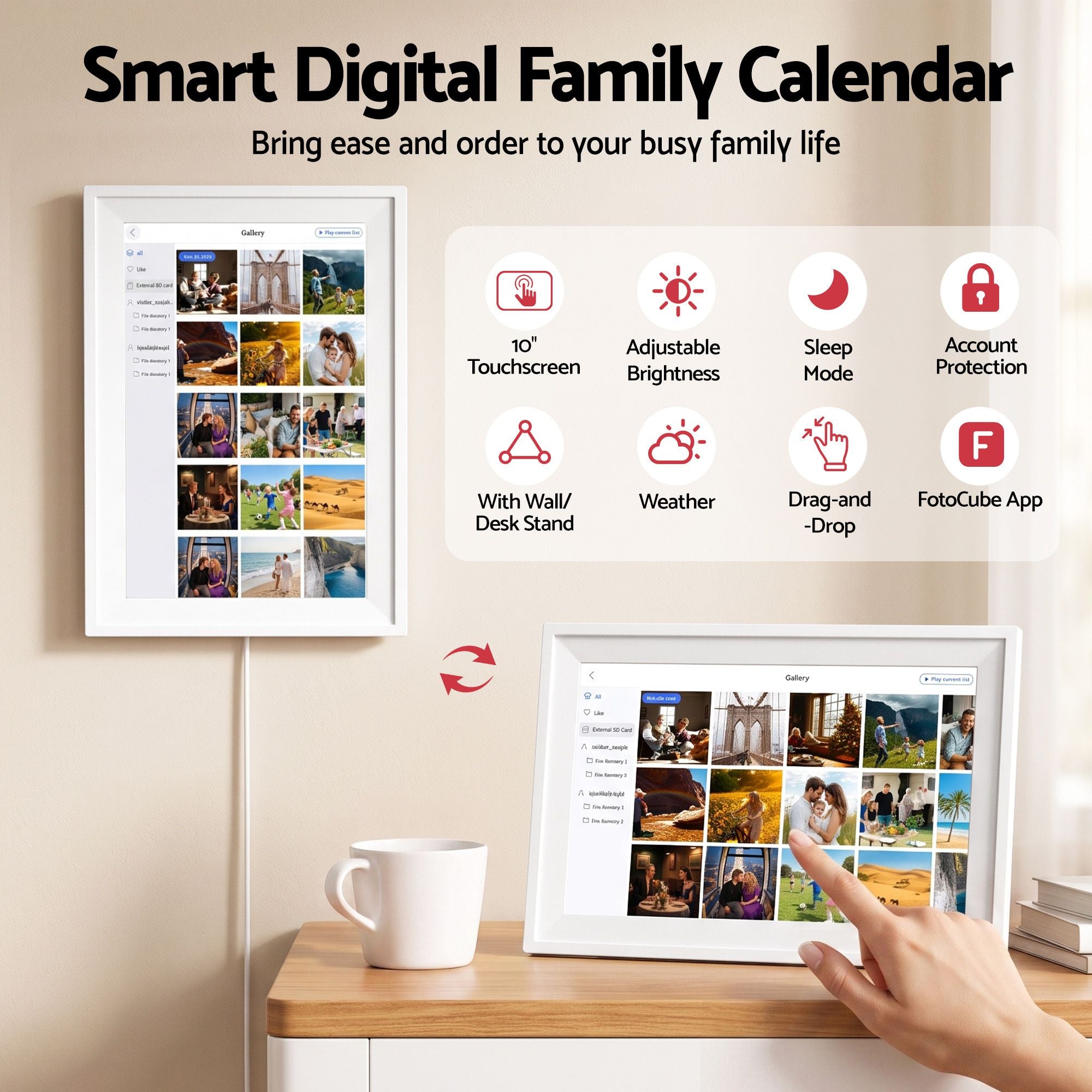 10" Digital Calendar Planner Smart Photo Frame Family Chore Chart & Sync