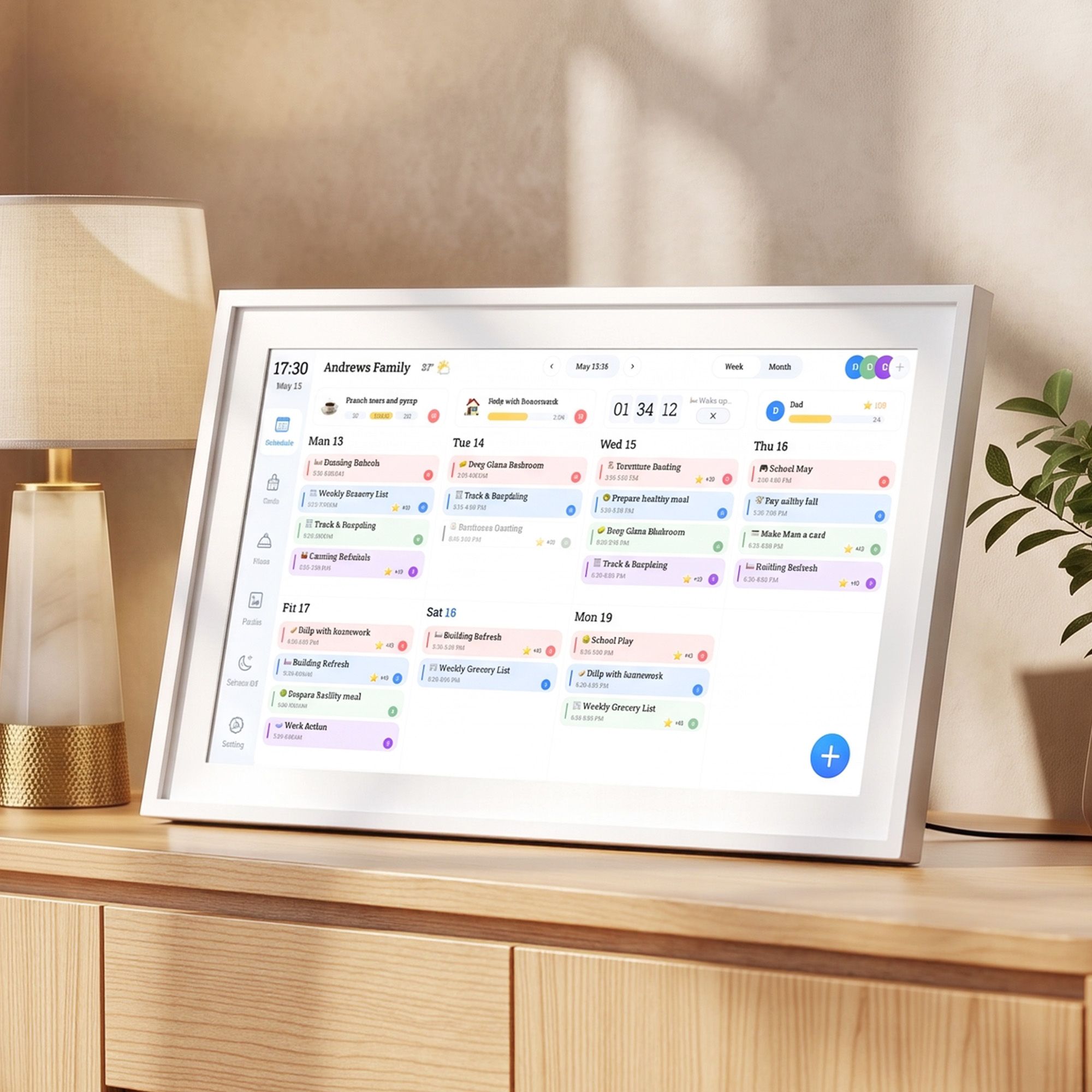 15.6" Digital Calendar Planner Smart Photo Frame Family Chore Chart & Sync