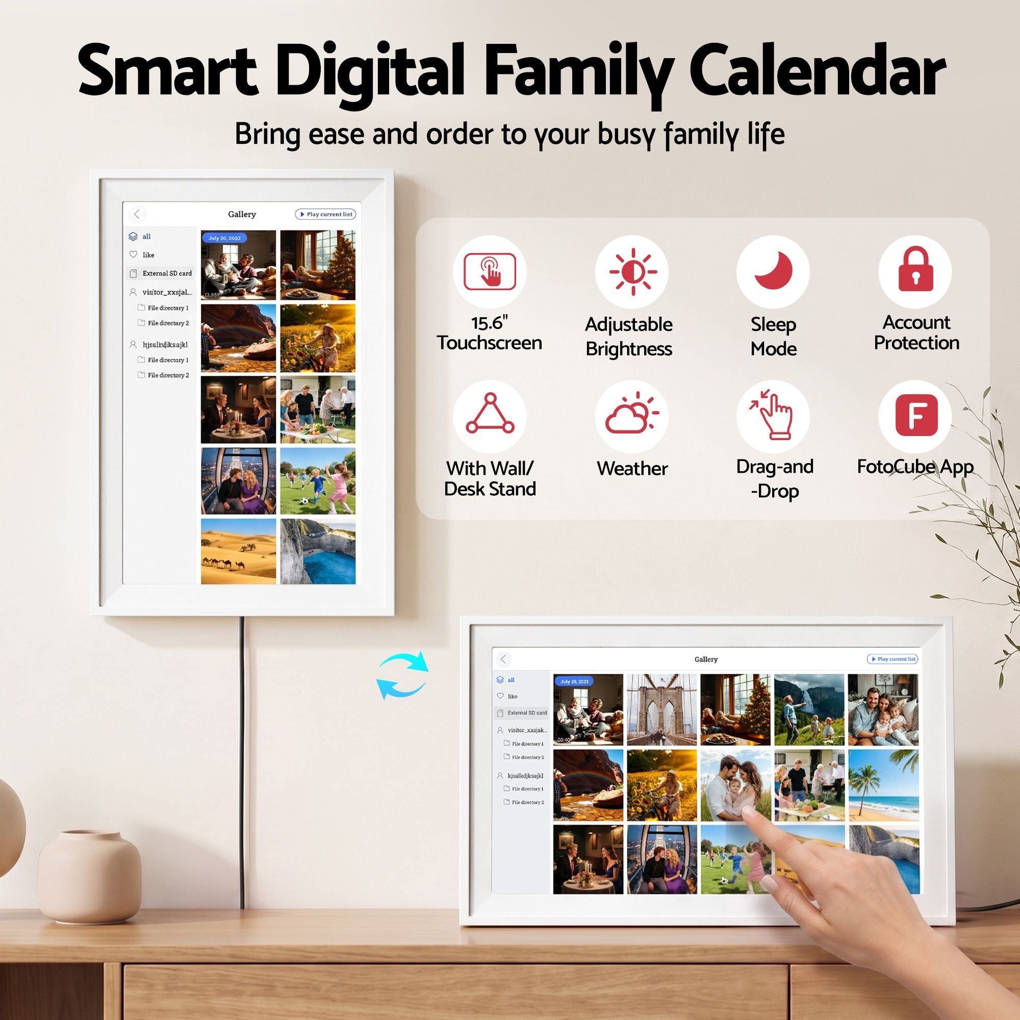15.6" Digital Calendar Planner Smart Photo Frame Family Chore Chart & Sync
