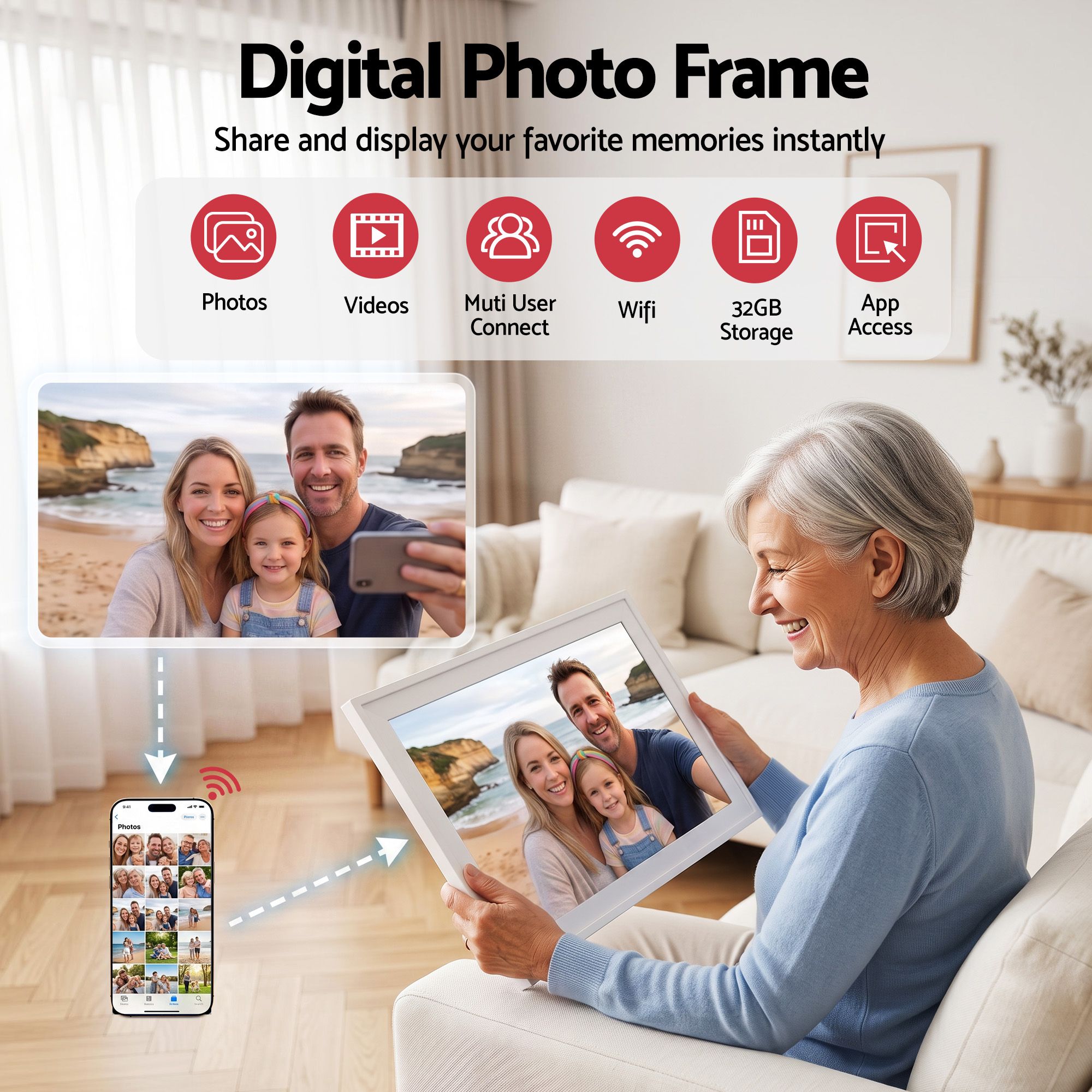 15.6" Digital Calendar Planner Smart Photo Frame Family Chore Chart & Sync