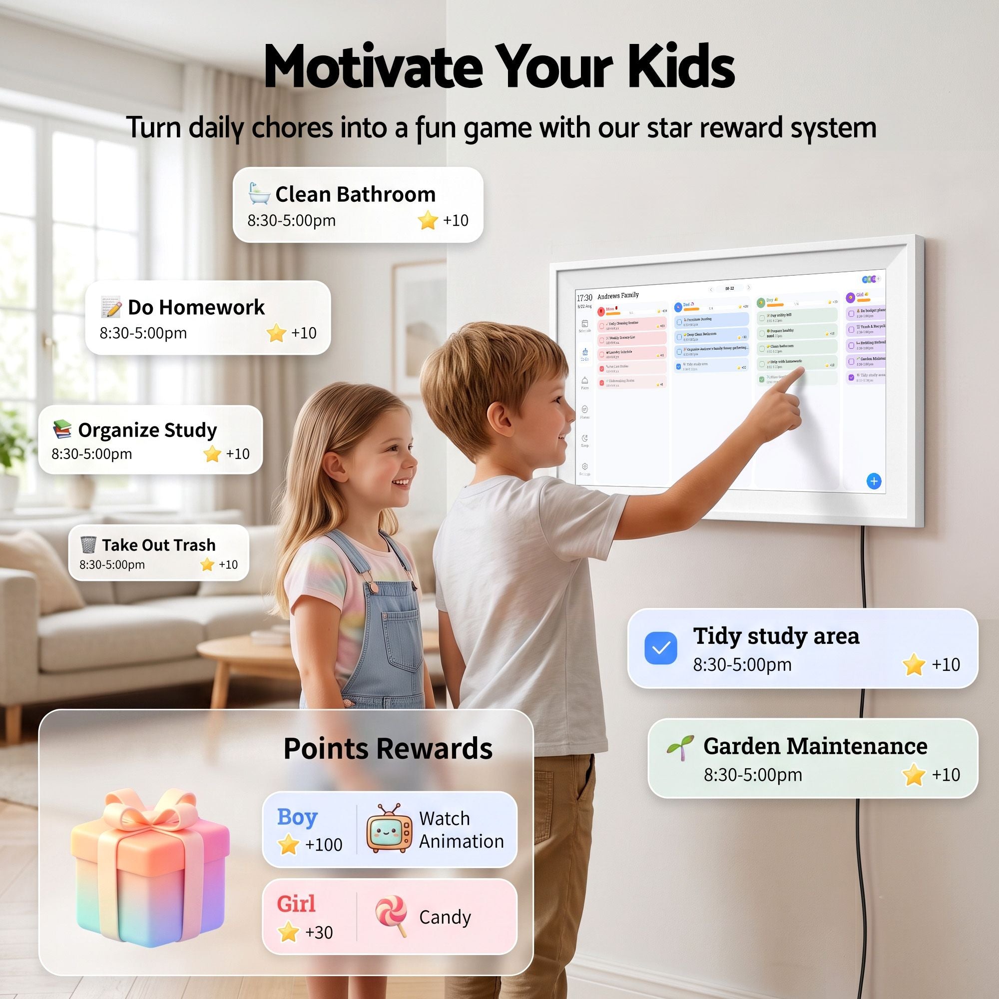 15.6" Digital Calendar Planner Smart Photo Frame Family Chore Chart & Sync