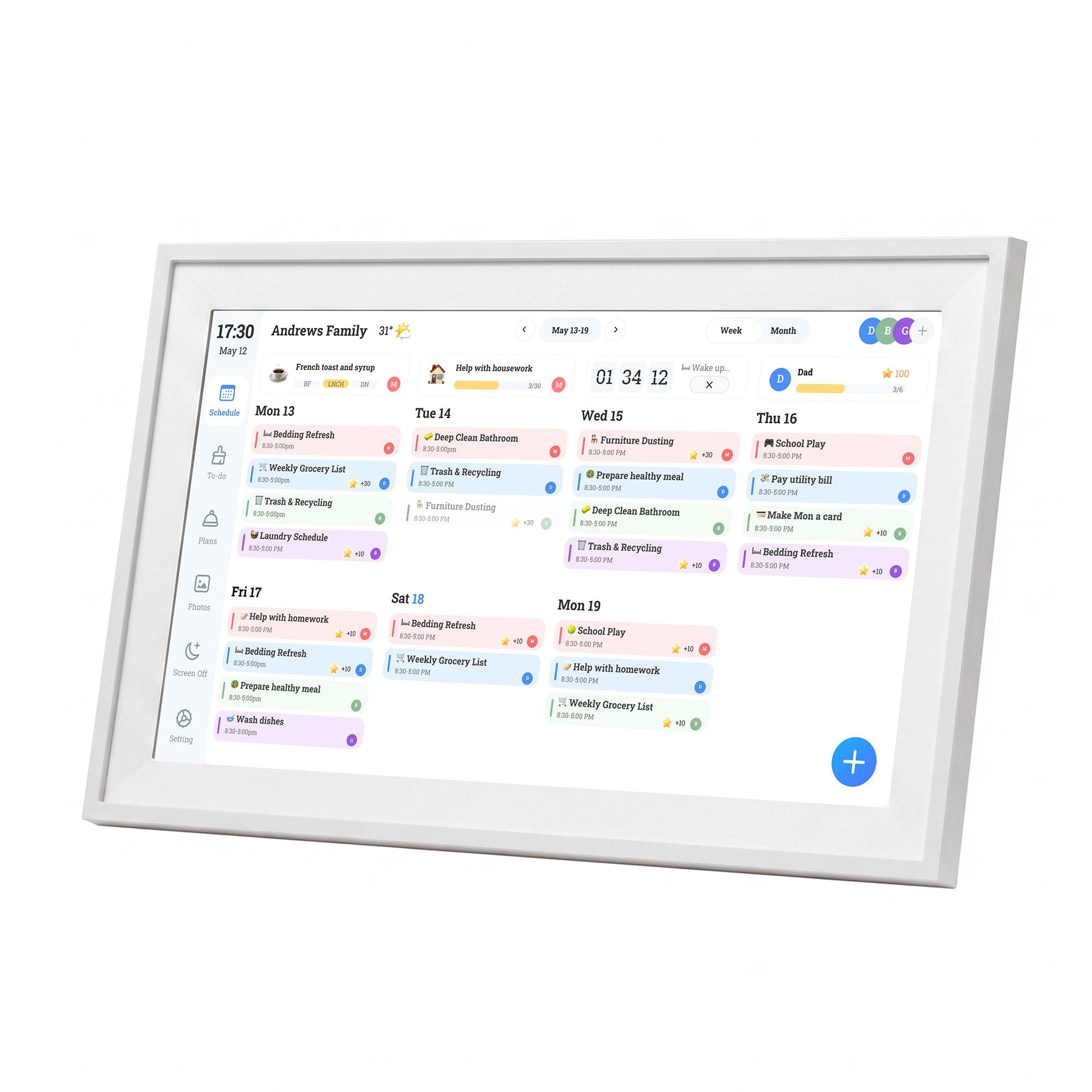 15.6" Digital Calendar Planner Smart Photo Frame Family Chore Chart & Sync