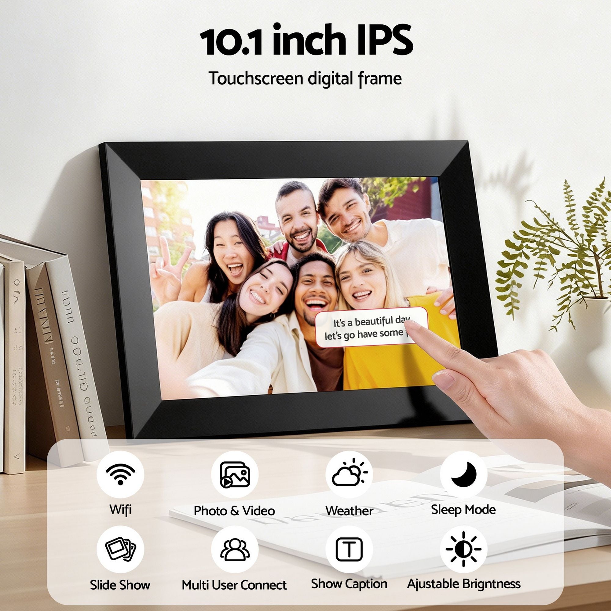 10.1 Inch Digital Photo Frame WIFI Touchscreen Video Player 32GB - Black