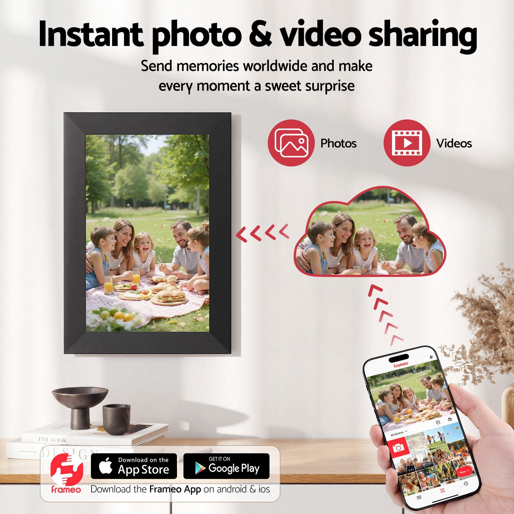 10.1 Inch Digital Photo Frame WIFI Touchscreen Video Player 32GB - Black