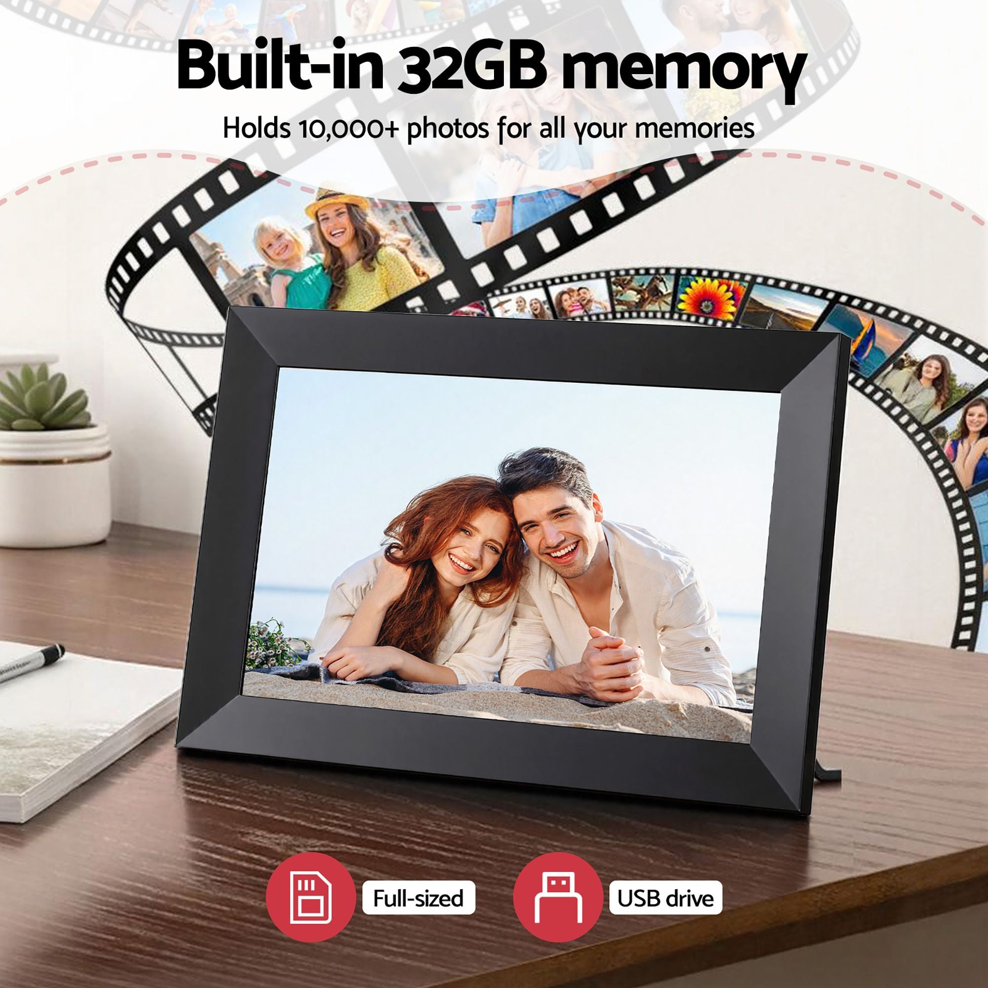 10.1 Inch Digital Photo Frame WIFI Touchscreen Video Player 32GB - Black