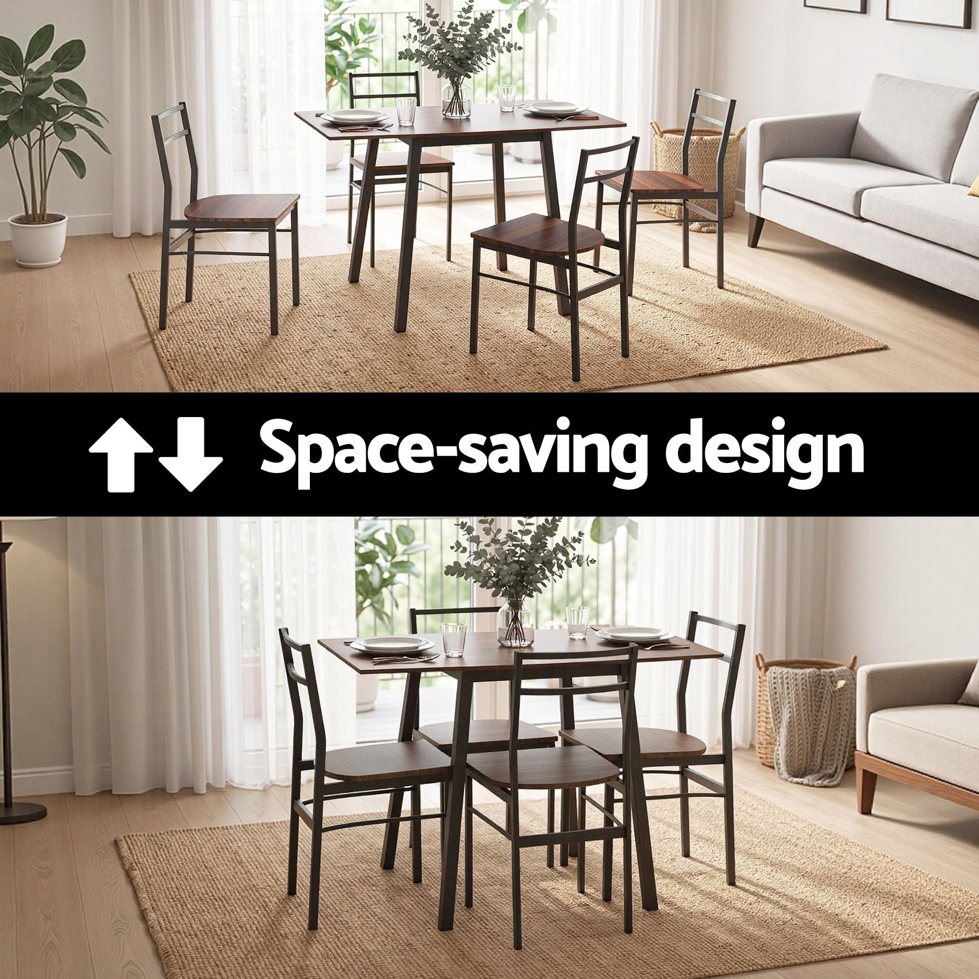Dining Table and Chairs Set 5pcs with Extendable 60-120cm Drop-Leaf Table Brown