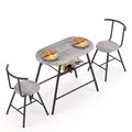 Oval Dining Table Set 3PC Space-Saving Bistro Kitchen Storage Wine Rack Grey