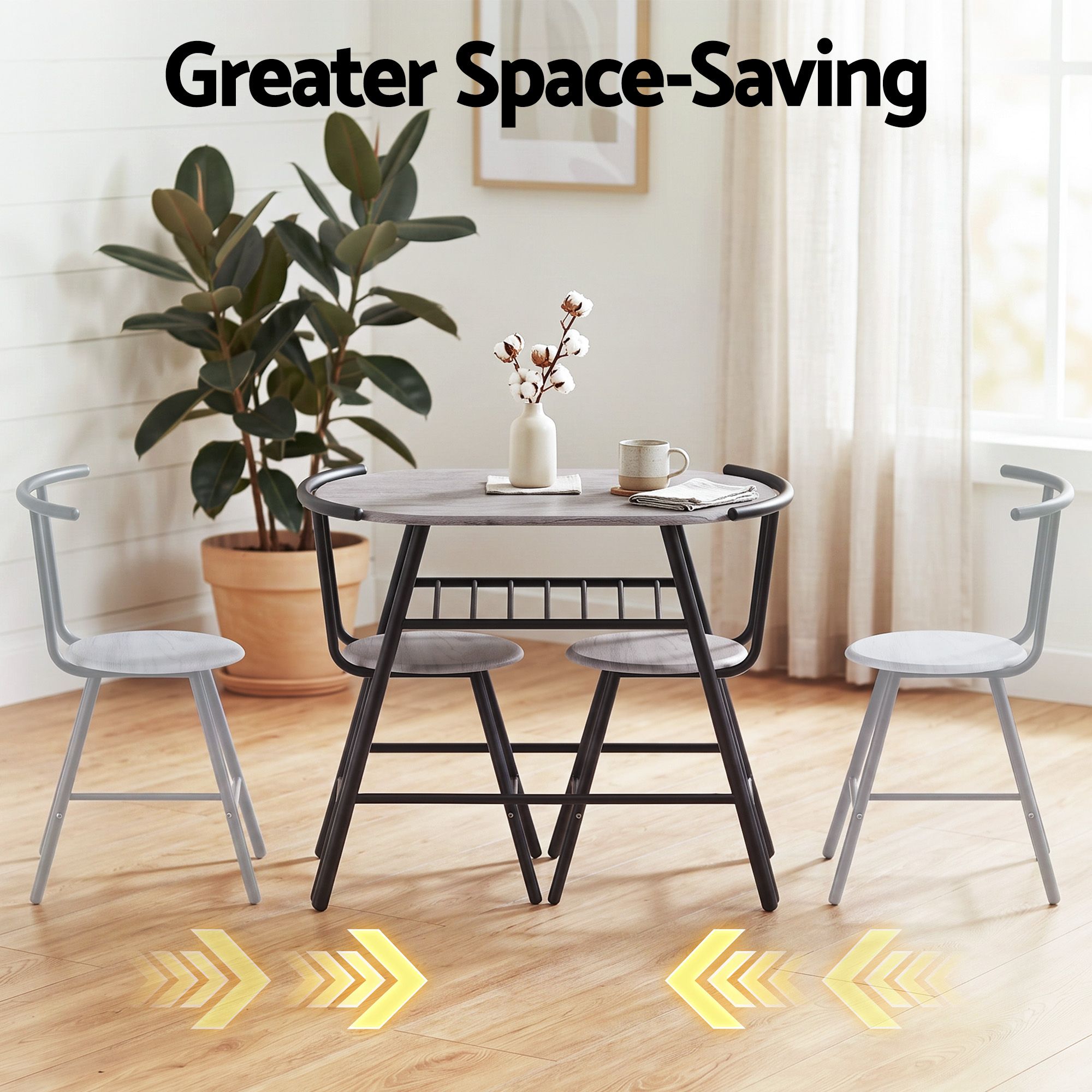 Oval Dining Table Set 3PC Space-Saving Bistro Kitchen Storage Wine Rack Grey