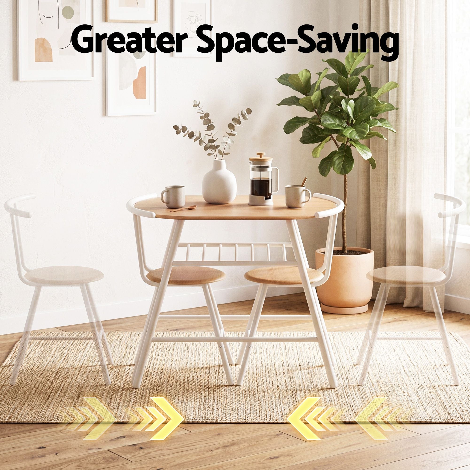 Oval Dining Table Set 3PC Space-Saving Bistro Kitchen Storage Wine Rack Natural White