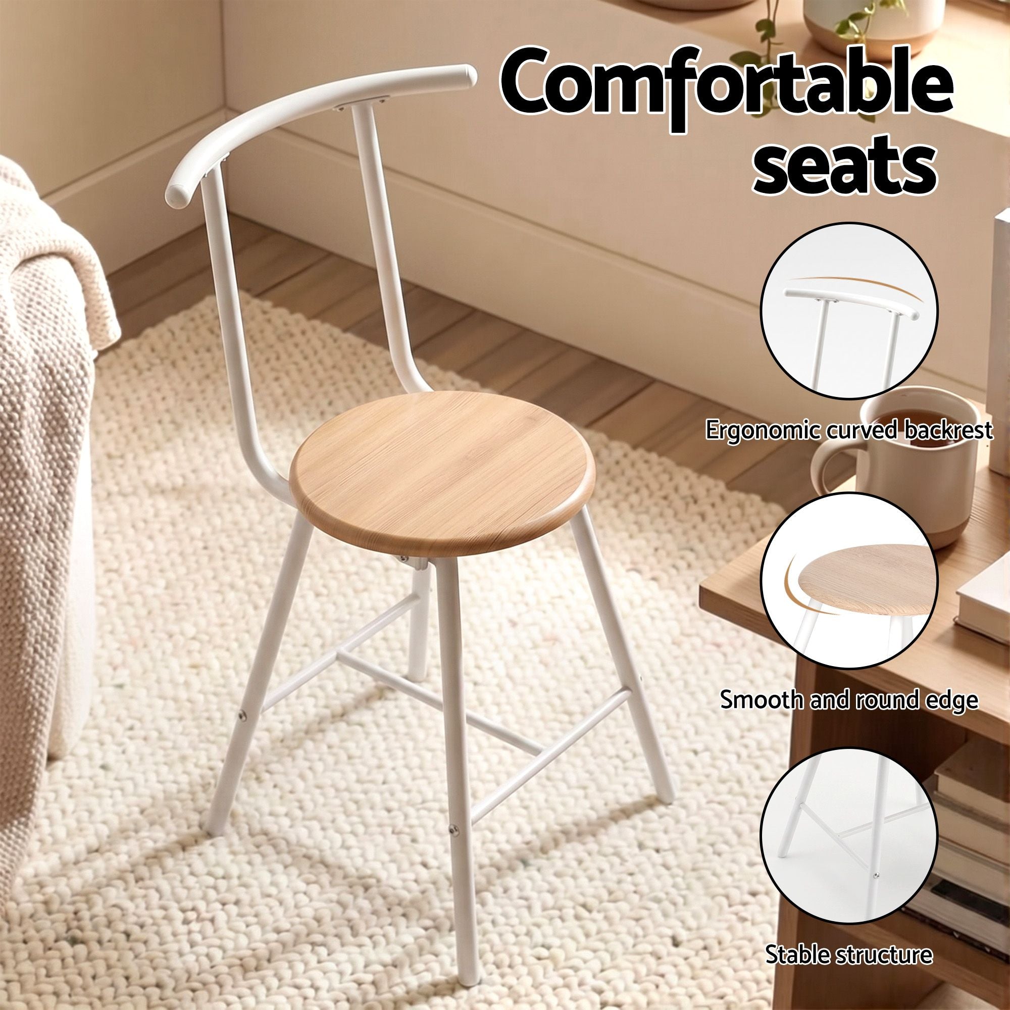 Oval Dining Table Set 3PC Space-Saving Bistro Kitchen Storage Wine Rack Natural White