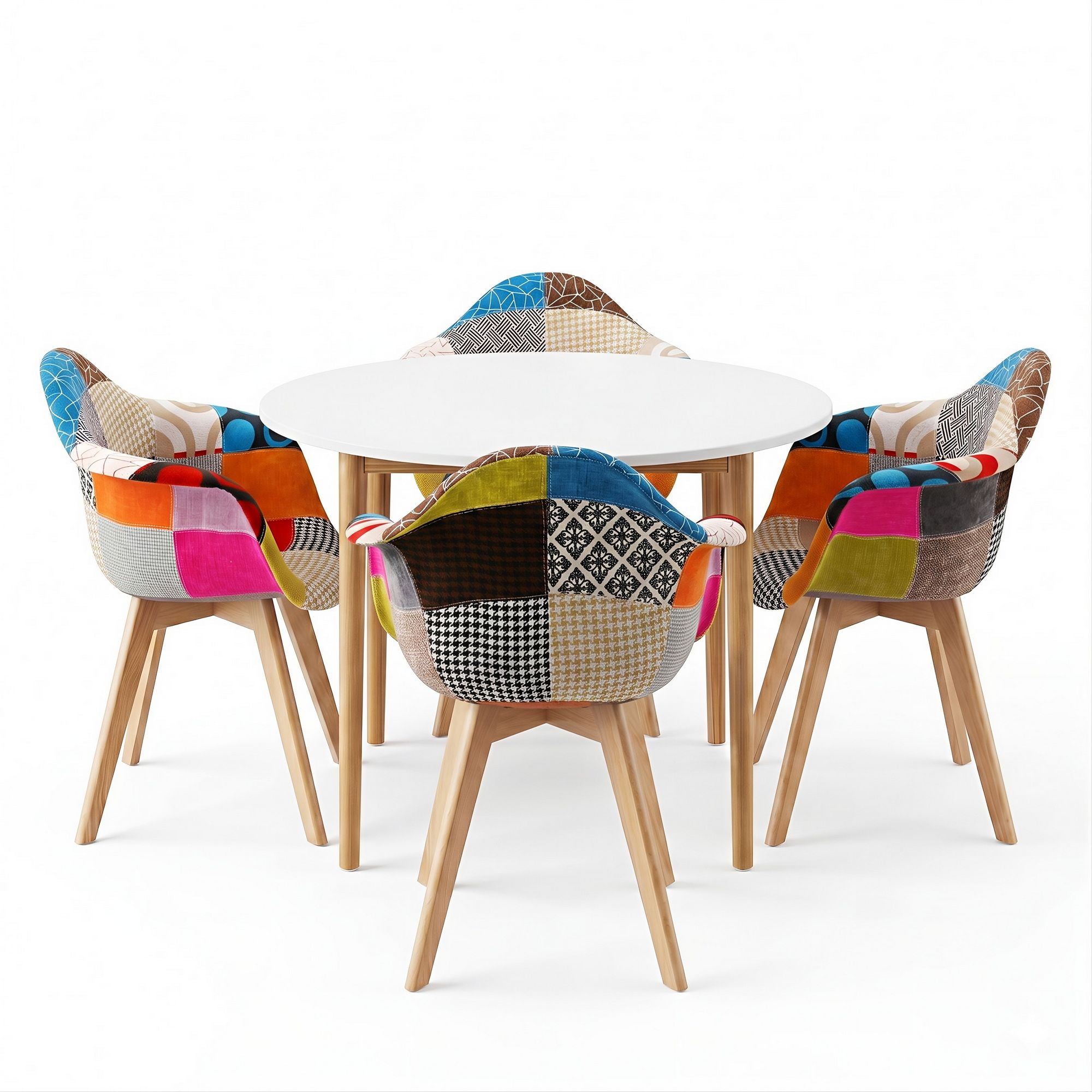 Dining Table and 4 Mid Century Chairs Set White
