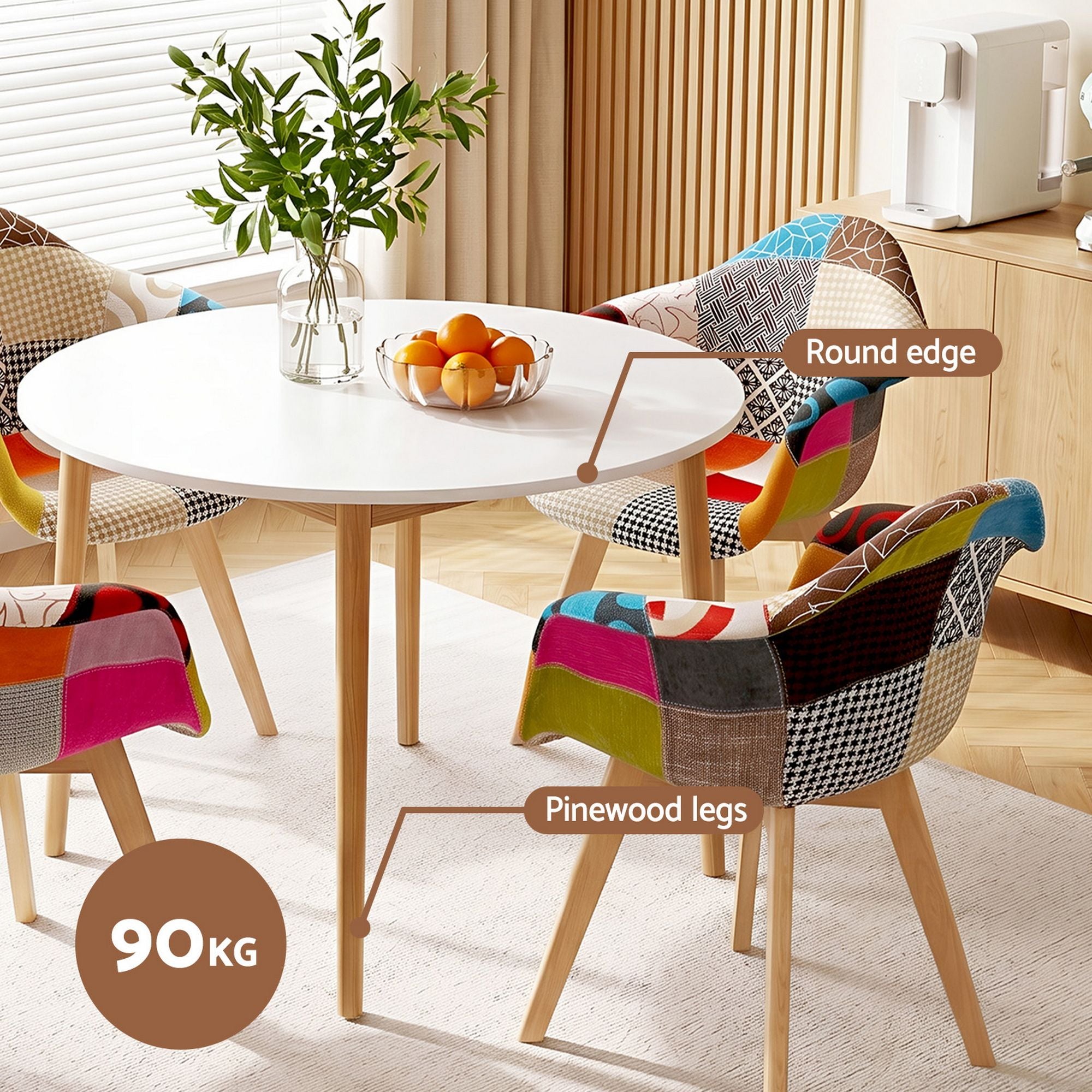 Dining Table and 4 Mid Century Chairs Set White