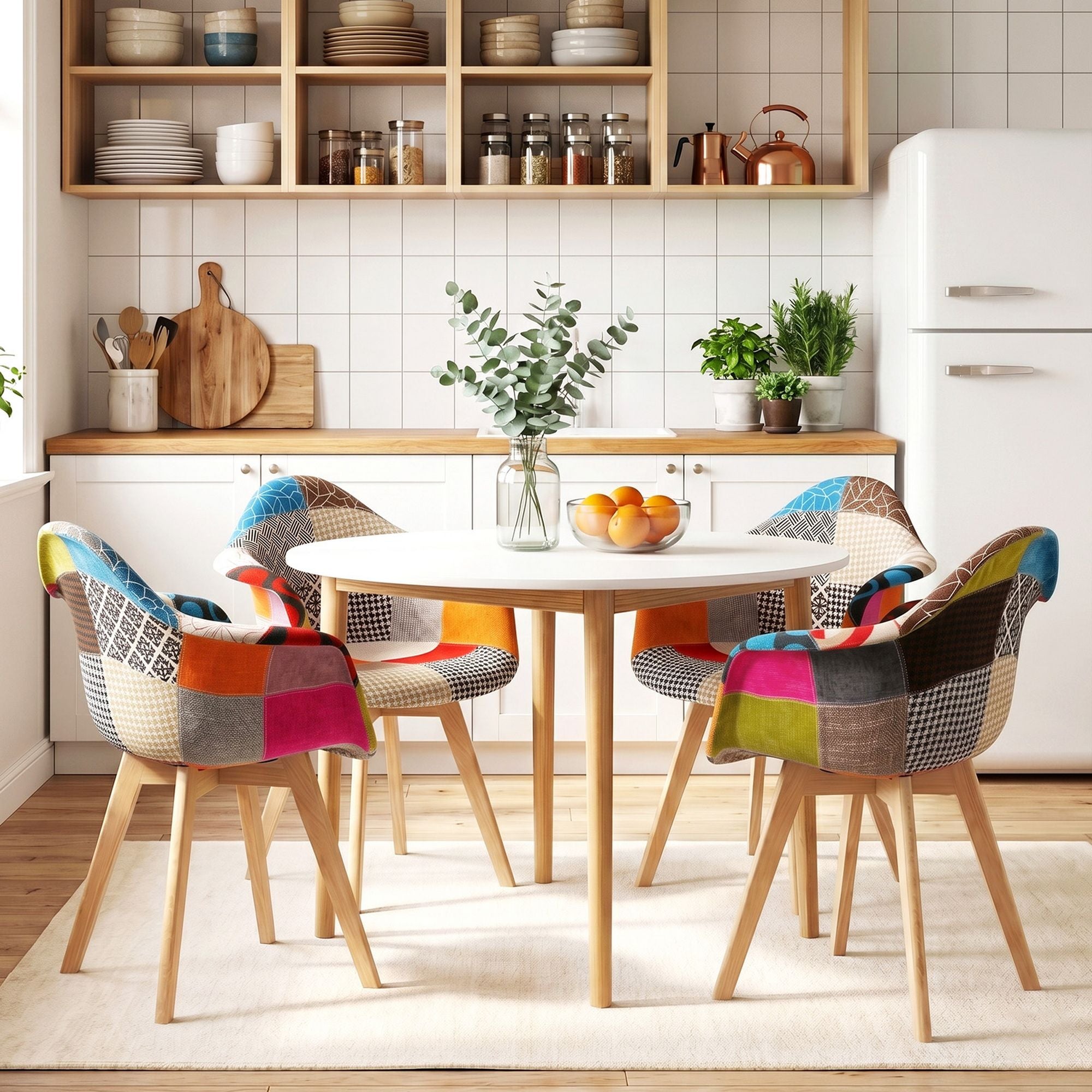 Dining Table and 4 Mid Century Chairs Set White